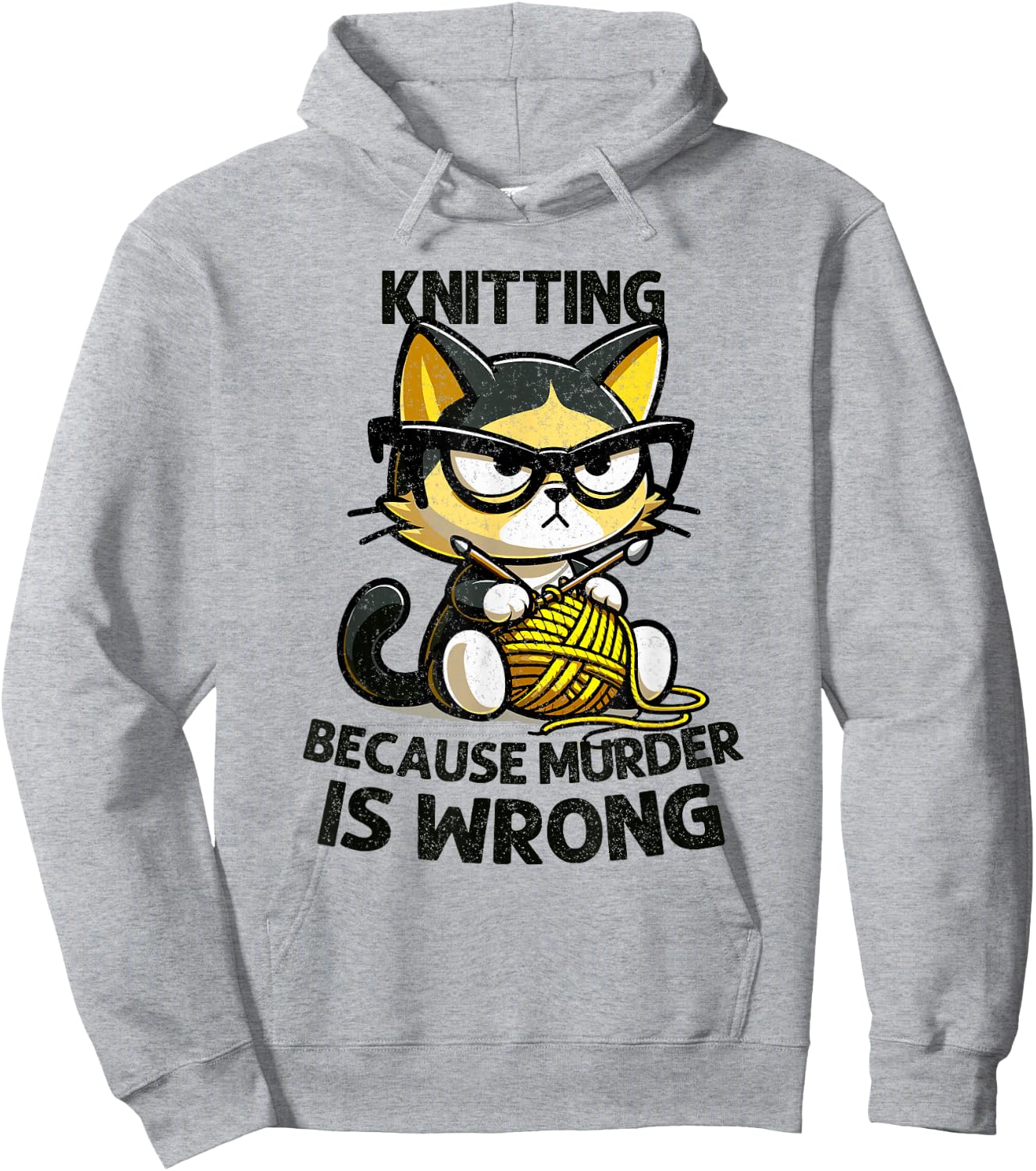 Cat Kitten Knitting knitting because murder is wrong Hoodie - Hoodie | Ash