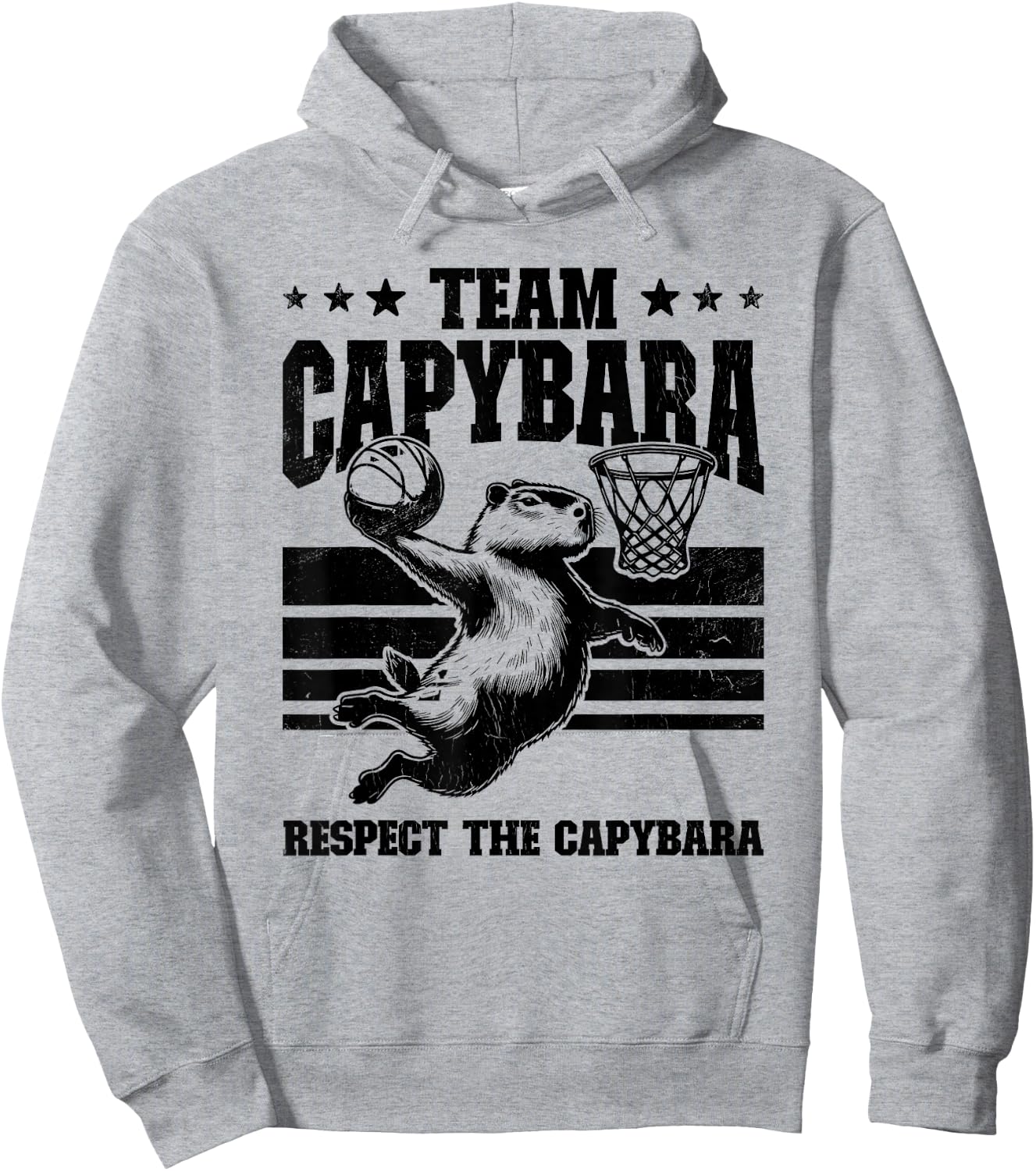 Team Capybara Funny Retro Rodent Capybara Playing Basketball , Small, Grey Hoodie - Hoodie | Ash