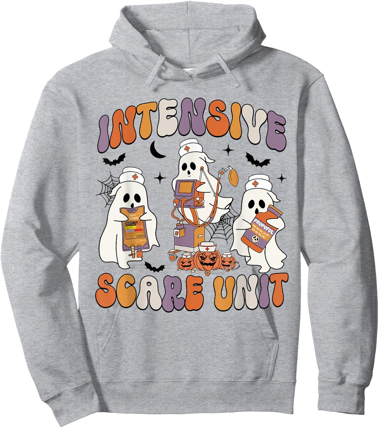 Retro Intensive Care Unit Nurse Halloween ICU Nurse Ghosts Hoodie - Hoodie | Ash