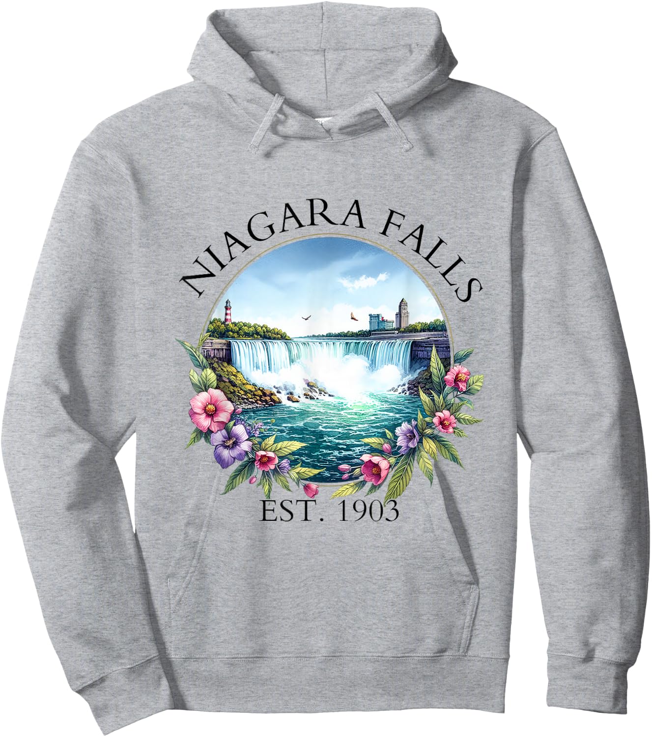 Retro Floral Niagara Falls Trip Outdoor Family Vacation Hoodie - Hoodie | Ash