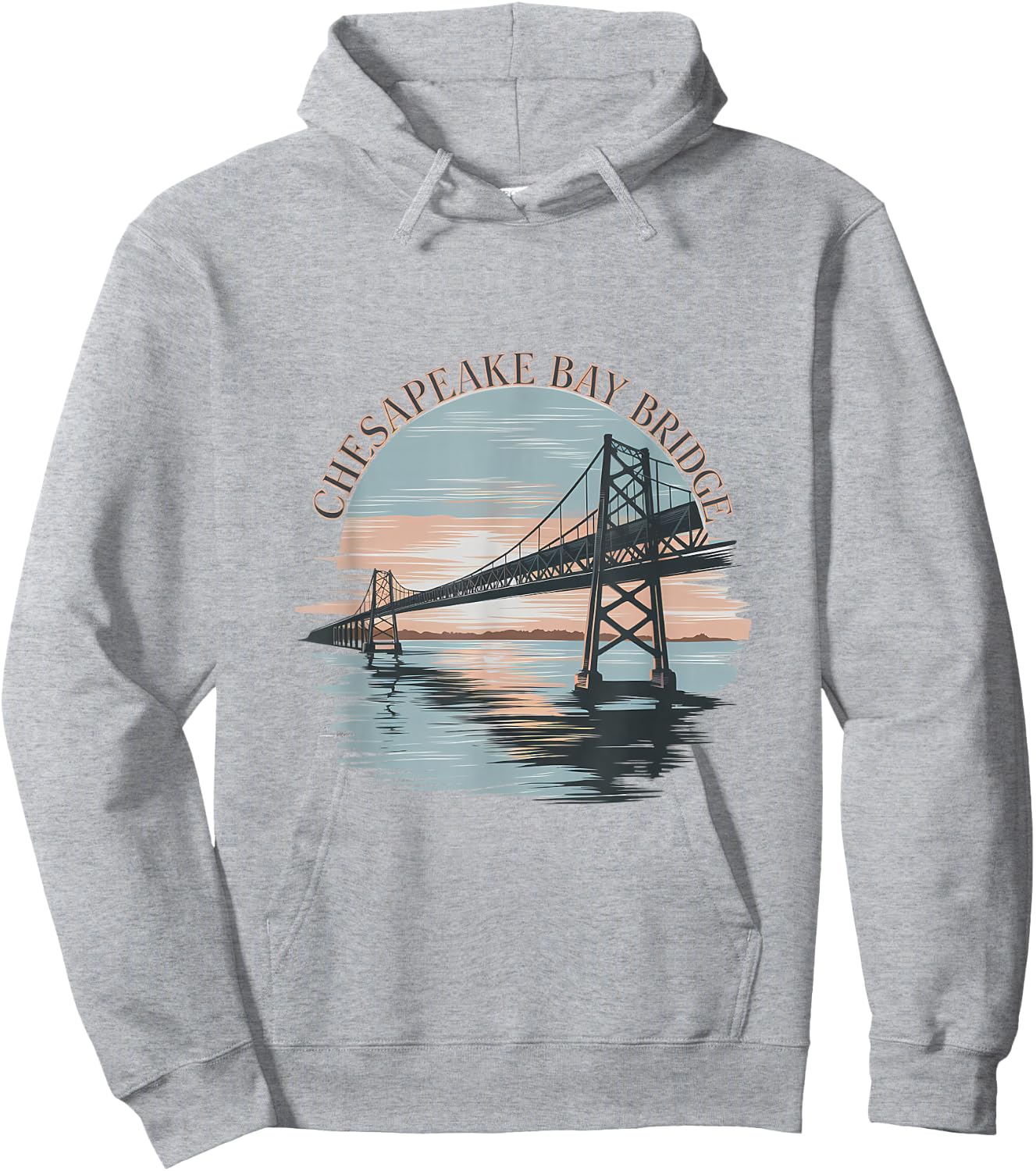 Vintage Chesapeake Bay Bridge Sunrise Memento Maryland Icon Hoodie - Hoodie | Ash