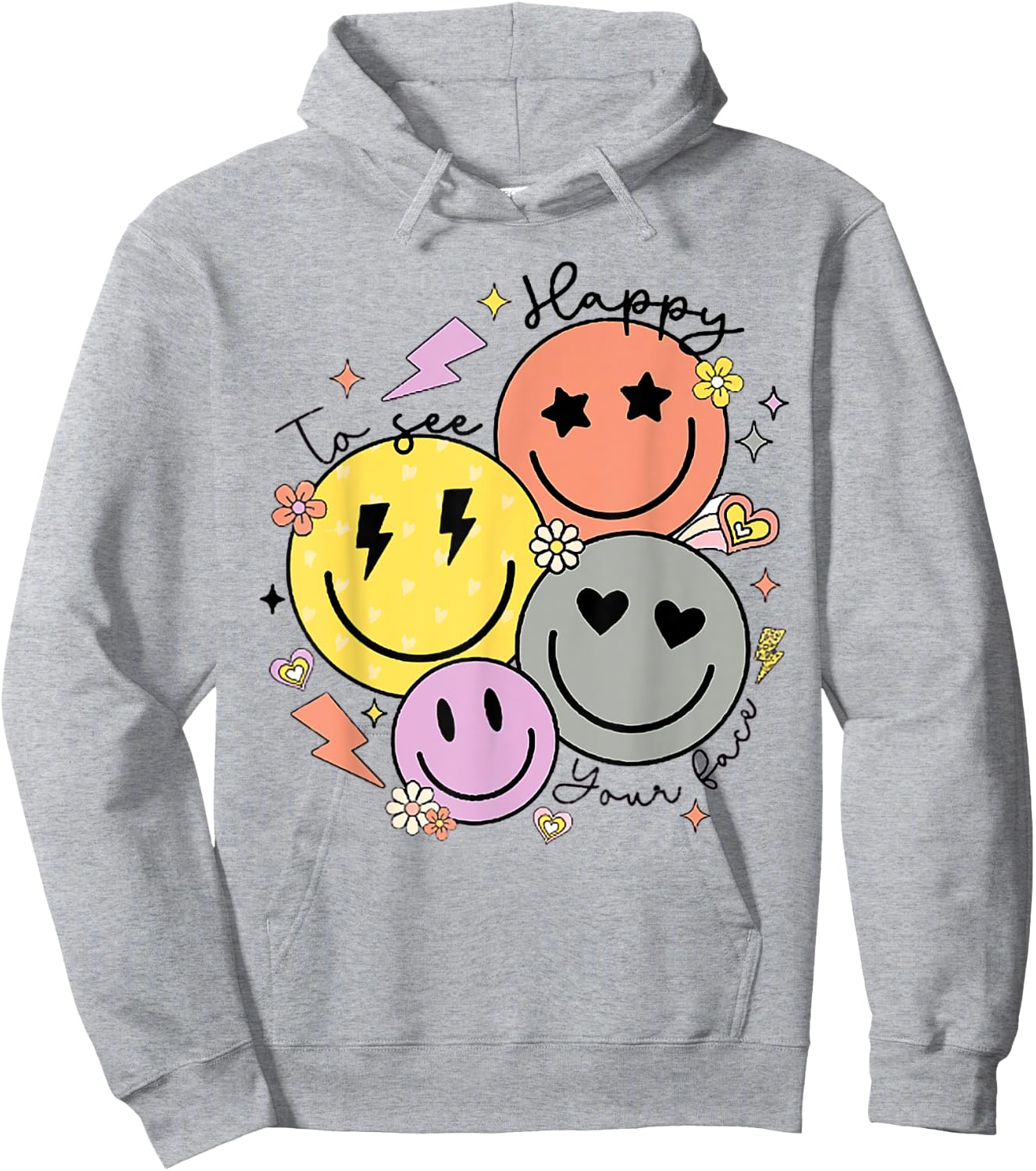 Groovy Happy To See Your Face Teacher First Day Of School Women Kids Hoodie - Hoodie | Ash