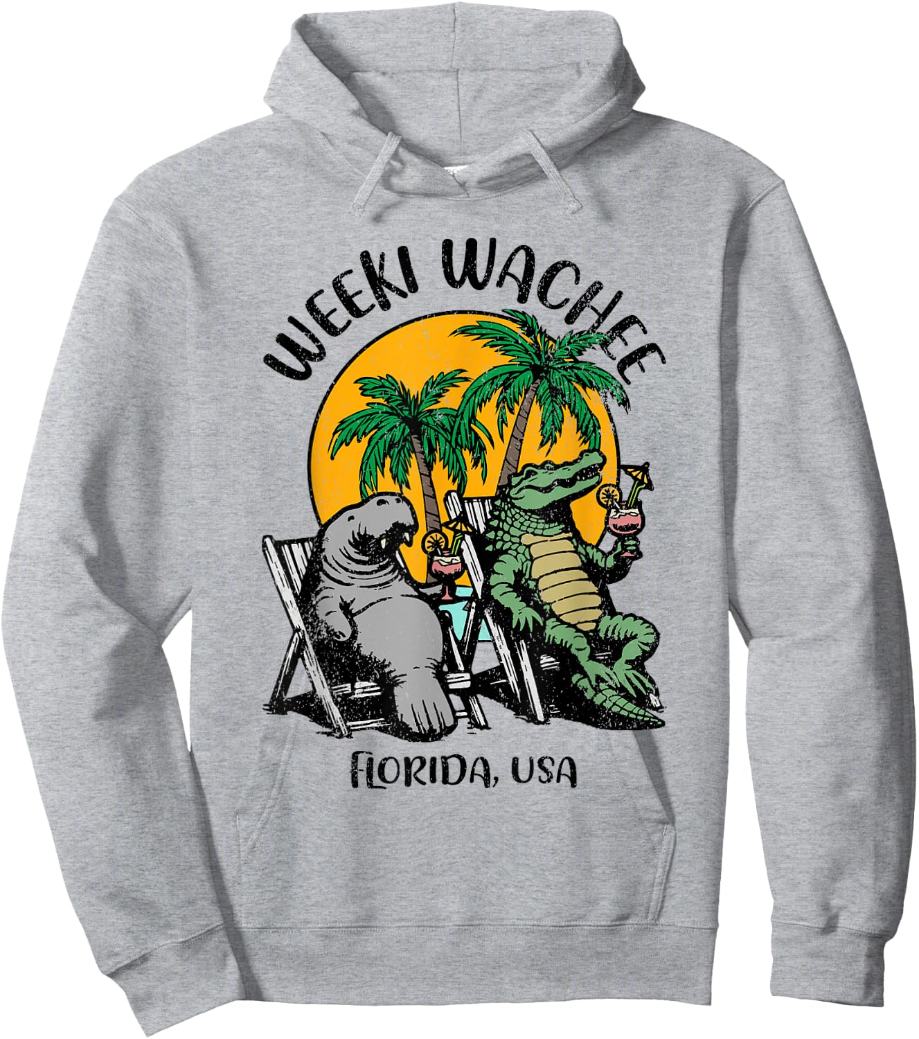 Weeki Wachee Florida USA Funny Manatee Alligator Design Hoodie - Hoodie | Ash