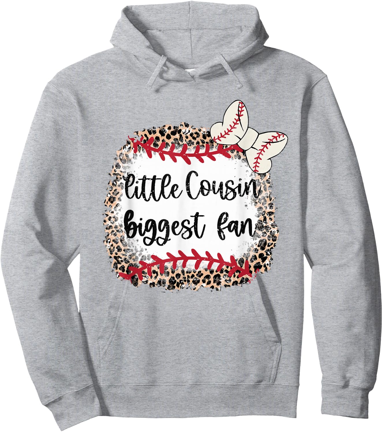 Leopard Baseball Little Cousin Biggest Fan Toddler Kids Hoodie - Hoodie | Ash