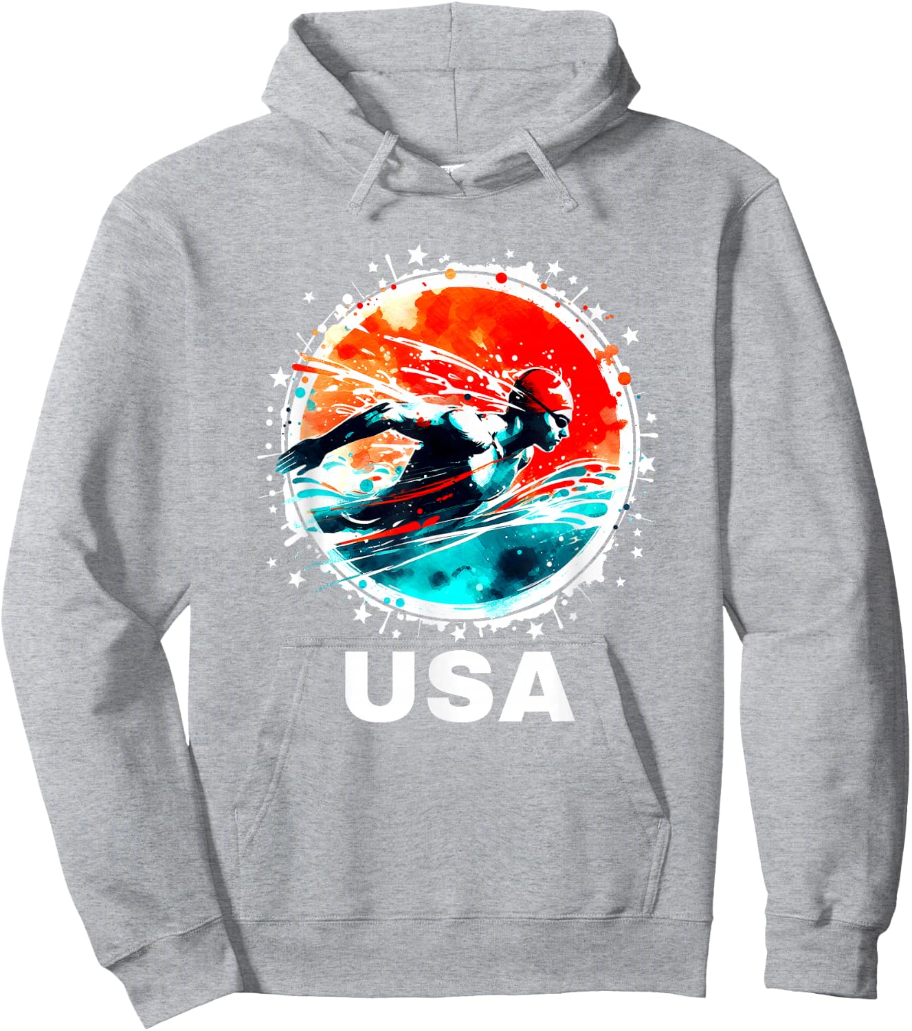 Swimming United States Team Apparel American Flag Swimming Hoodie - Hoodie | Ash