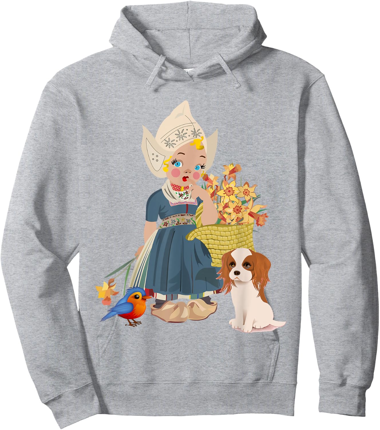 Vintage Dutch Girl in National Costume With her flowers Hoodie - Hoodie | Ash