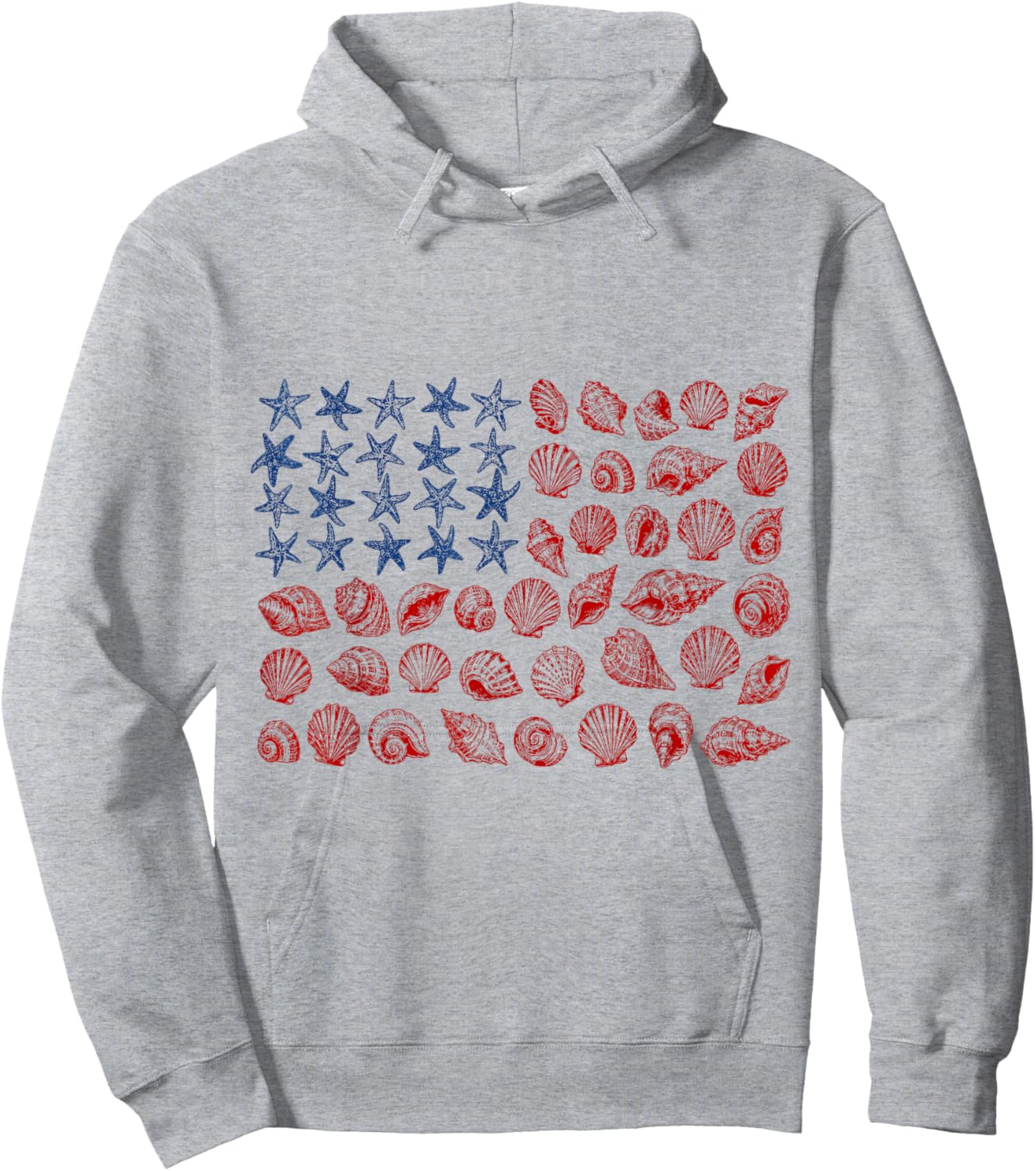 USA Coastal Shell Patriotic Seashell American Flag 4th July Hoodie - Hoodie | Ash