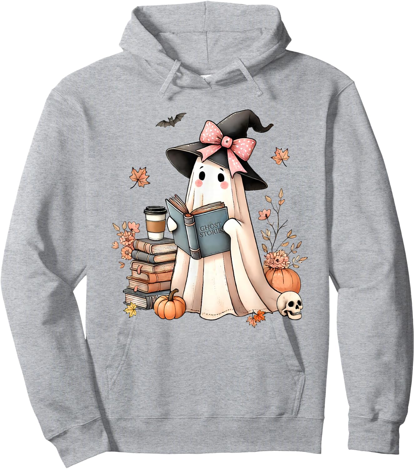 Cute Ghost Reading Book Librarian Book Lover Hoodie - Hoodie | Ash