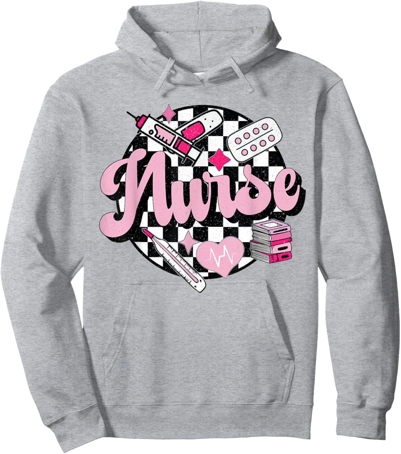 Checkered Retro Nurse School Nursing Groovy Nurse Hoodie - Hoodie | Ash
