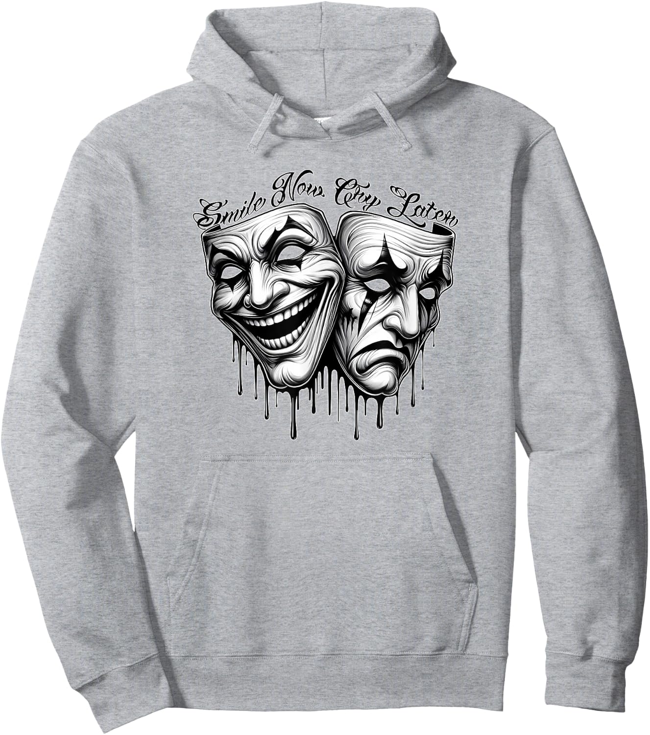 Smile Now CRY Later Payaso Chicano Art Gangster Cholo Hoodie - Hoodie | Ash