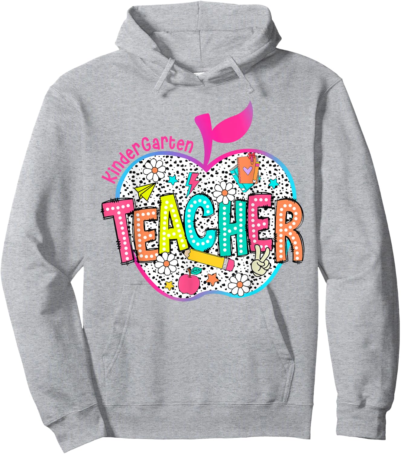 Kindergarten Teacher Back To School Apple Dalmatian Dots Hoodie - Hoodie | Ash