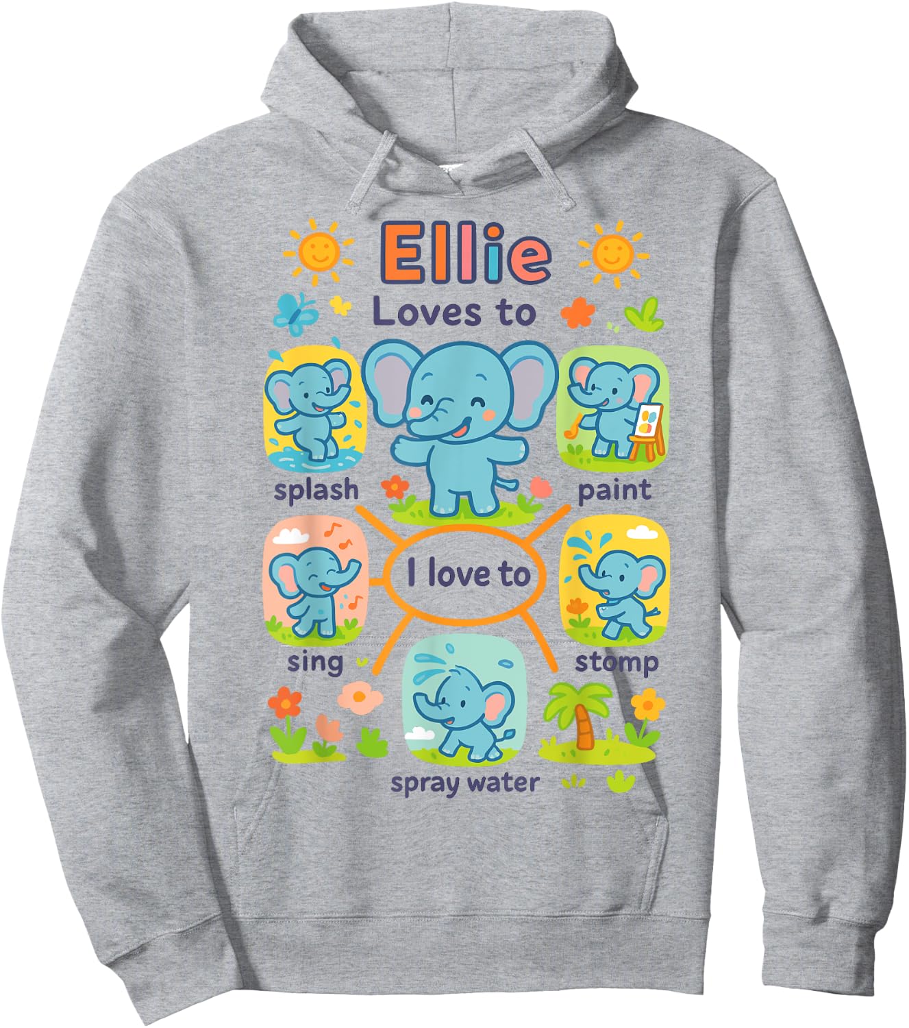 Cute Elephant Ellie Splash Paint Sing Stomp Play Hoodie - Hoodie | Ash