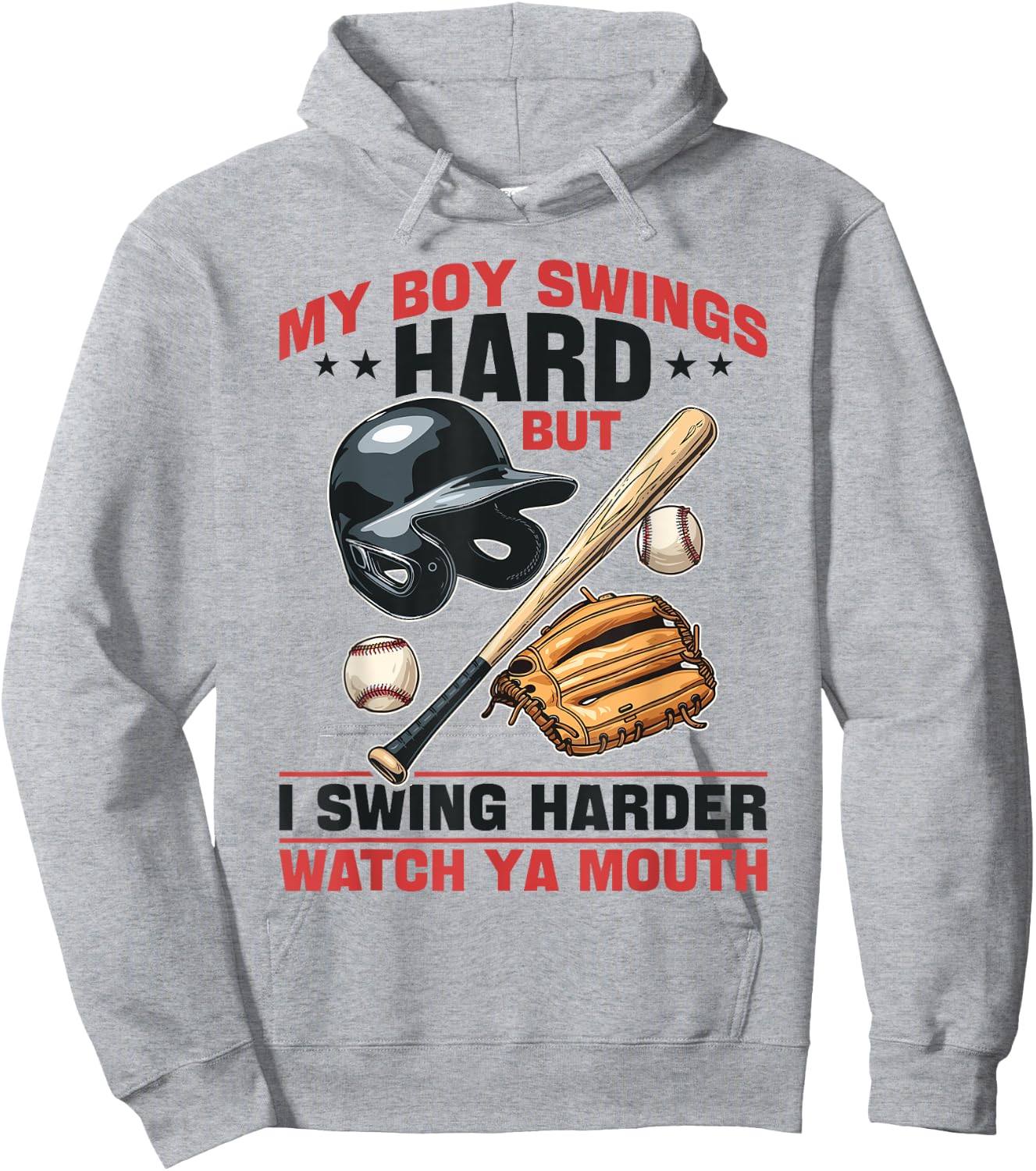 Baseball Player Game Day My Boy Swings Hard But I Swing Hoodie - Hoodie | Ash