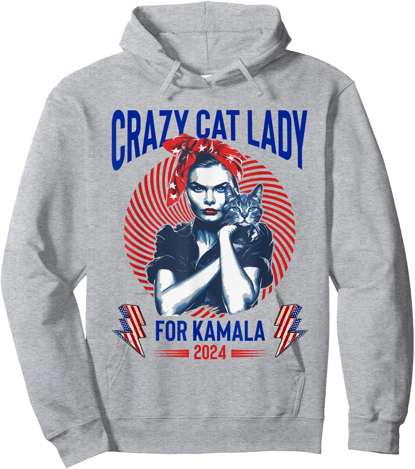 Crazy Cat Lady For Kamala 2024 Kamala Election 2024 Vote Hoodie - Hoodie | Ash