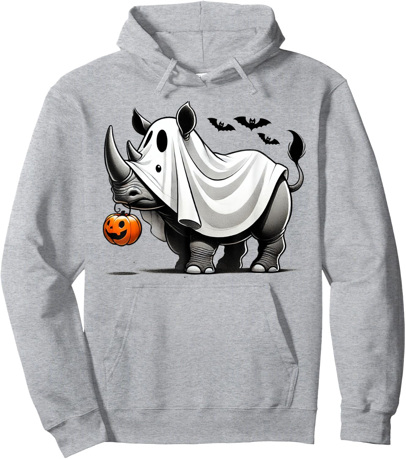 Funny Rhino Ghost Halloween Costume Rhinoceros Jackolantern Hoodie - Hoodie | Ash