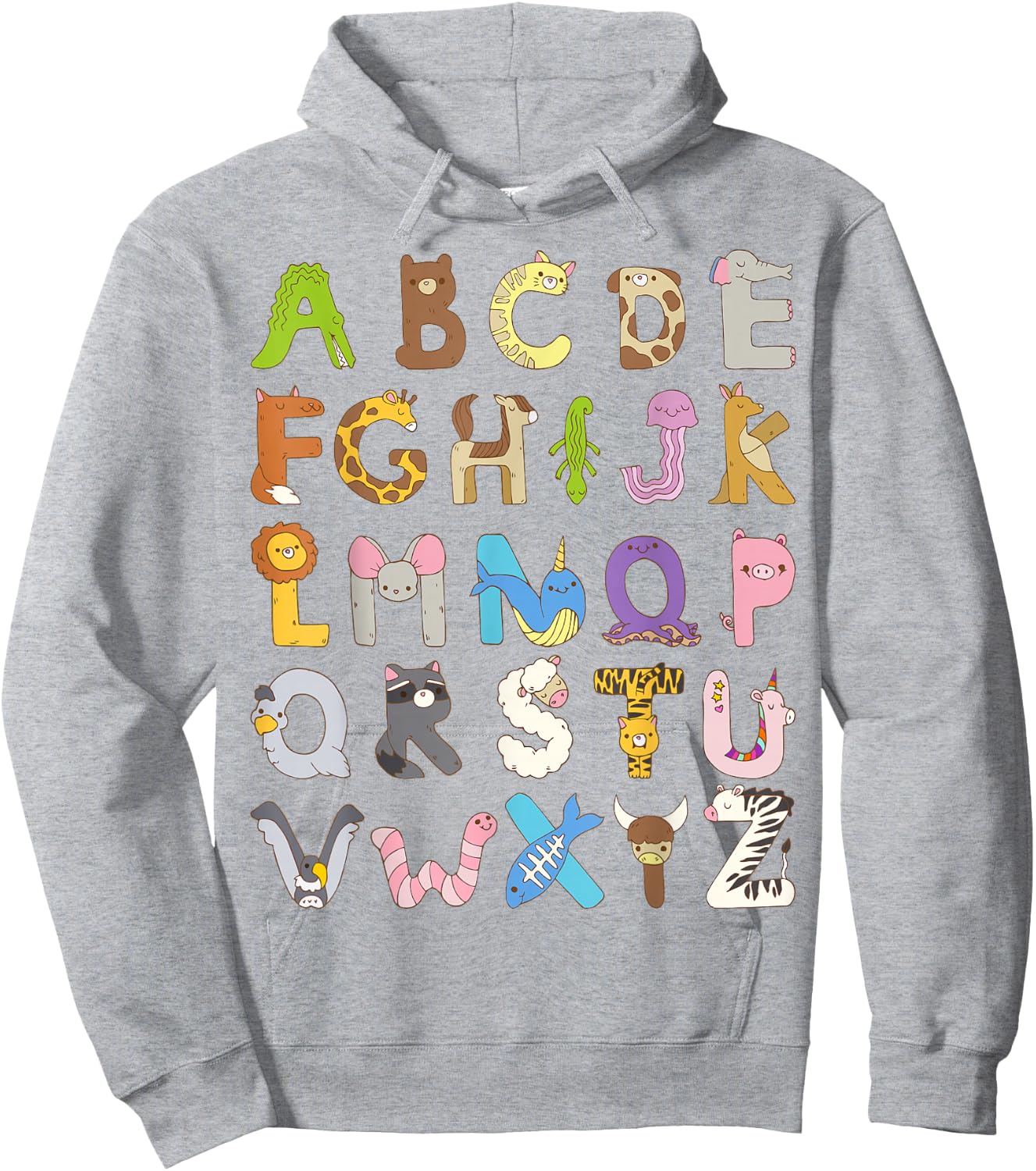 ABC Animals Alphabet Graphic Boys Girls Kindergarten Teacher Hoodie - Hoodie | Ash