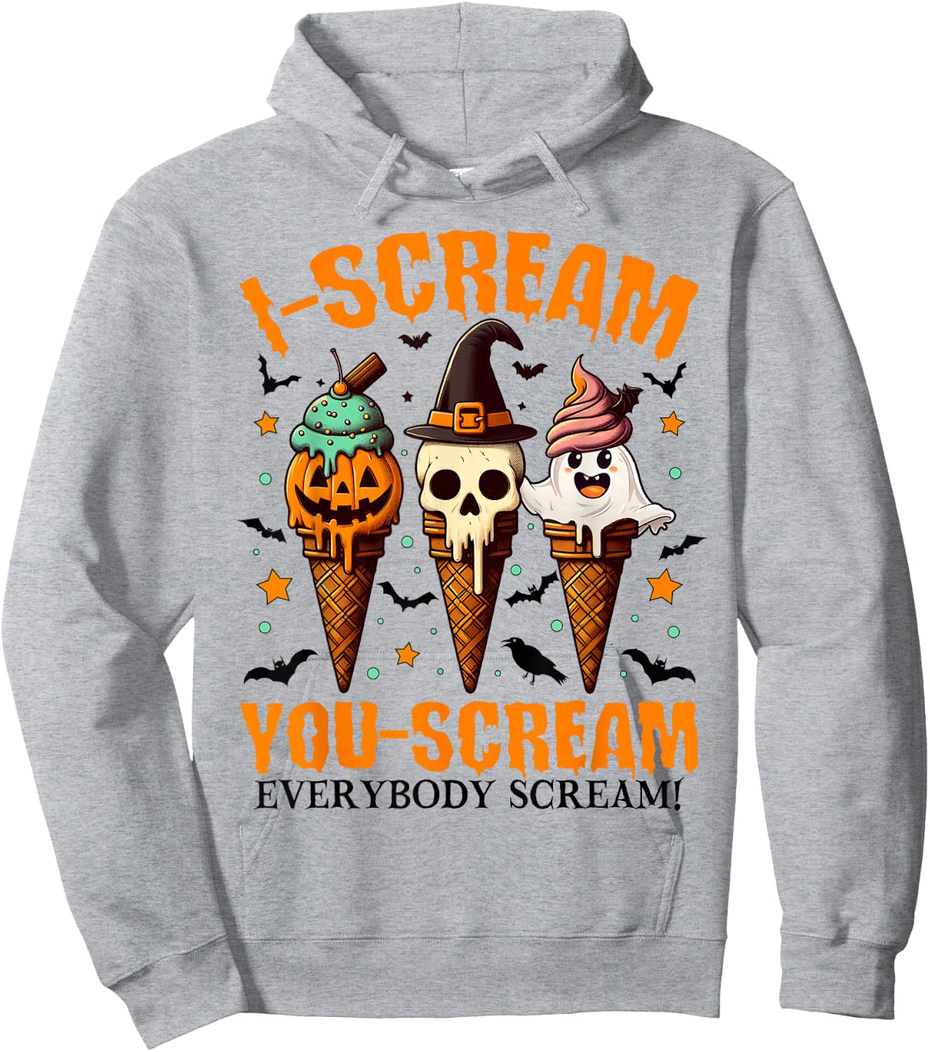 Halloween Ice Cream I-Scream You-Scream Everybody Scream Hoodie - Hoodie | Ash