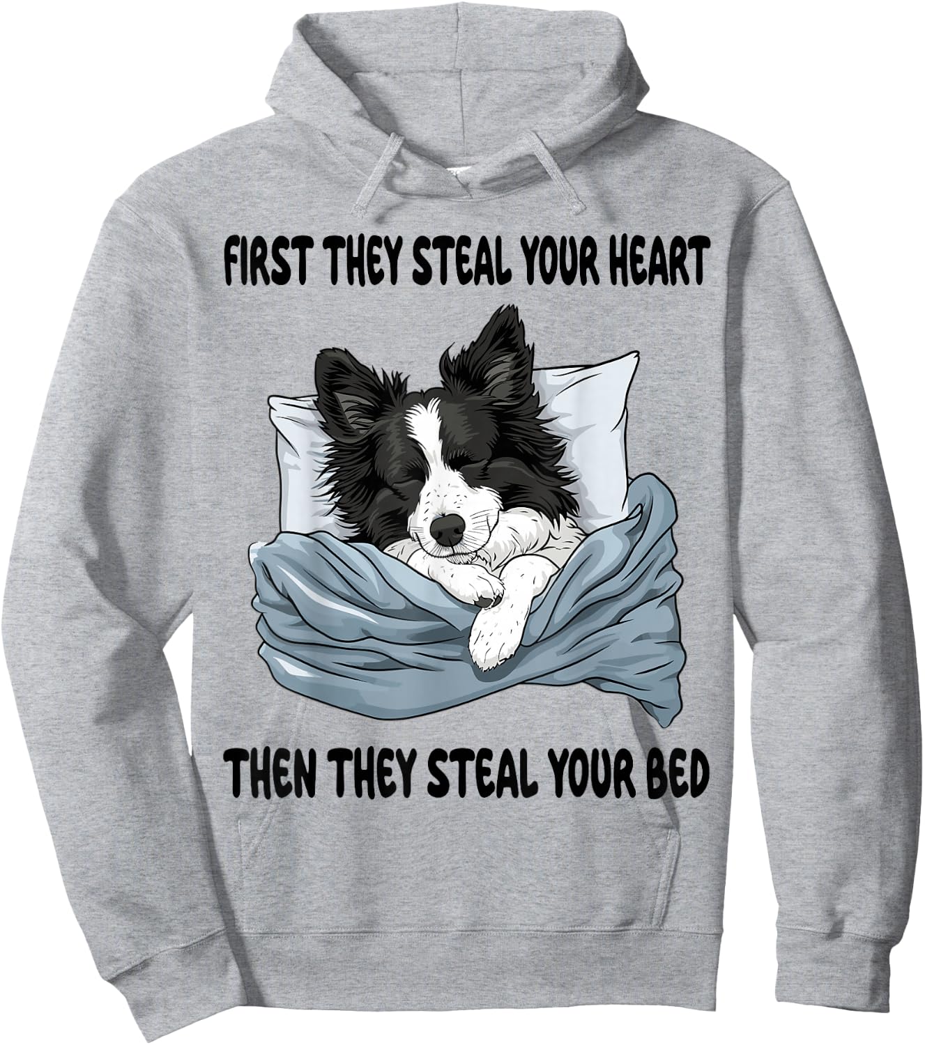 Border Collie Sleeping Pajamas Nightgown Hoodie - Hoodie | Ash