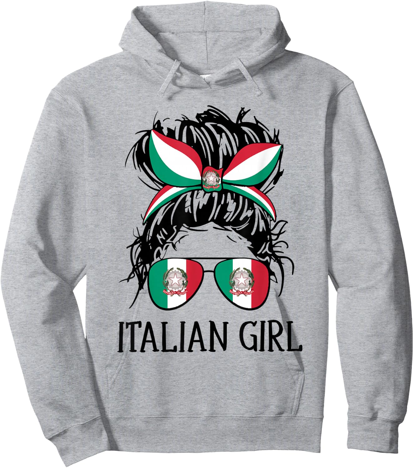 Italy Flag Coat of Arm Italian Girl Messy Bun Hair Women Hoodie - Hoodie | Ash