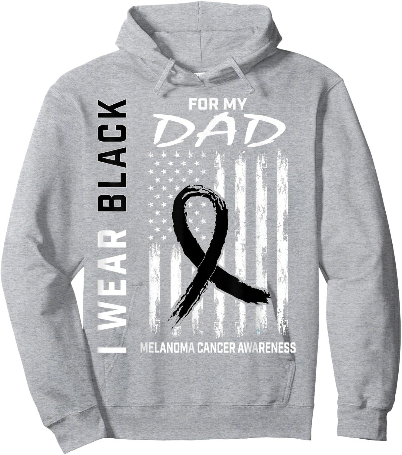 Black Ribbon Dad Melanoma Awareness Month Skin Cancer Flag Hoodie - Hoodie | Ash