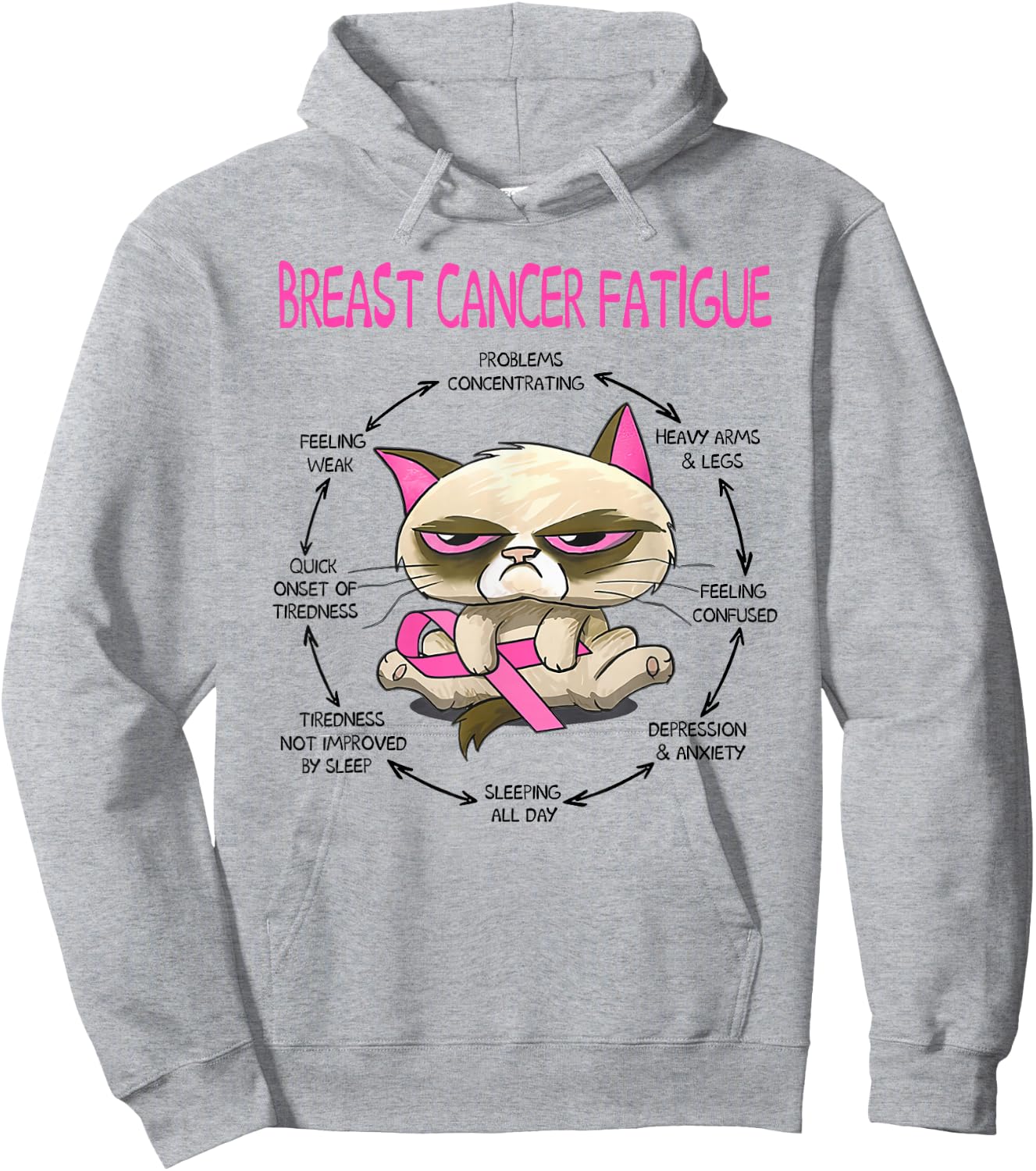 Breast cancer fatigue cat Women Hoodie - Hoodie | Ash