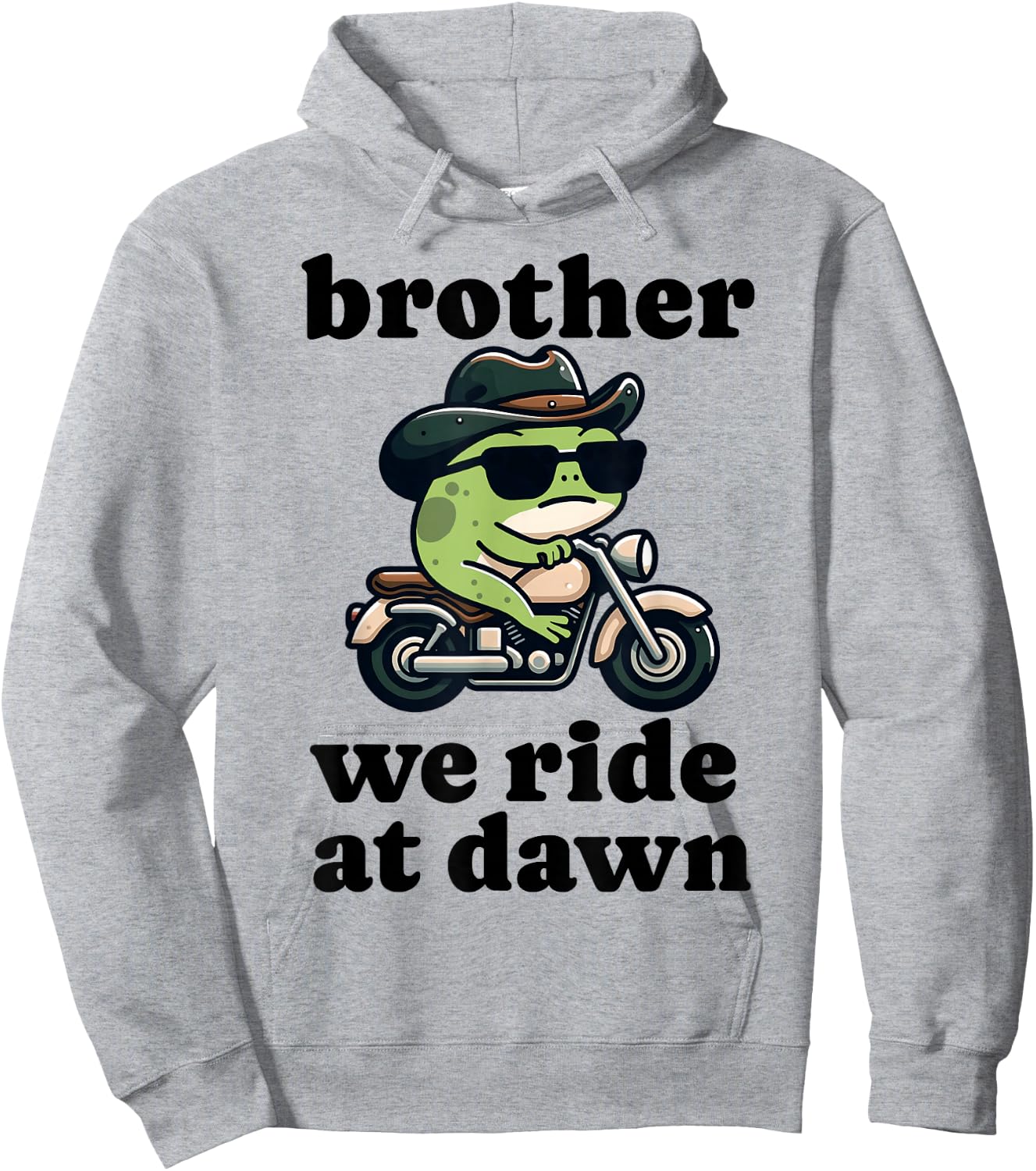 Forg Ride At Dawn Funny Frog Meme Riding Motorcycle Ironic Hoodie - Hoodie | Ash