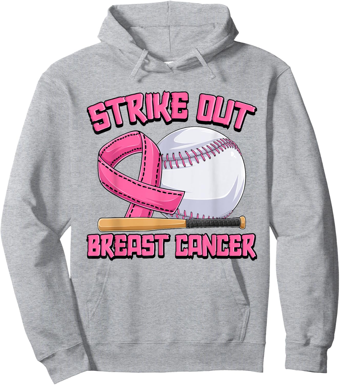 Strike Out Breast Cancer Baseball Breast Cancer Awareness Hoodie - Hoodie | Ash