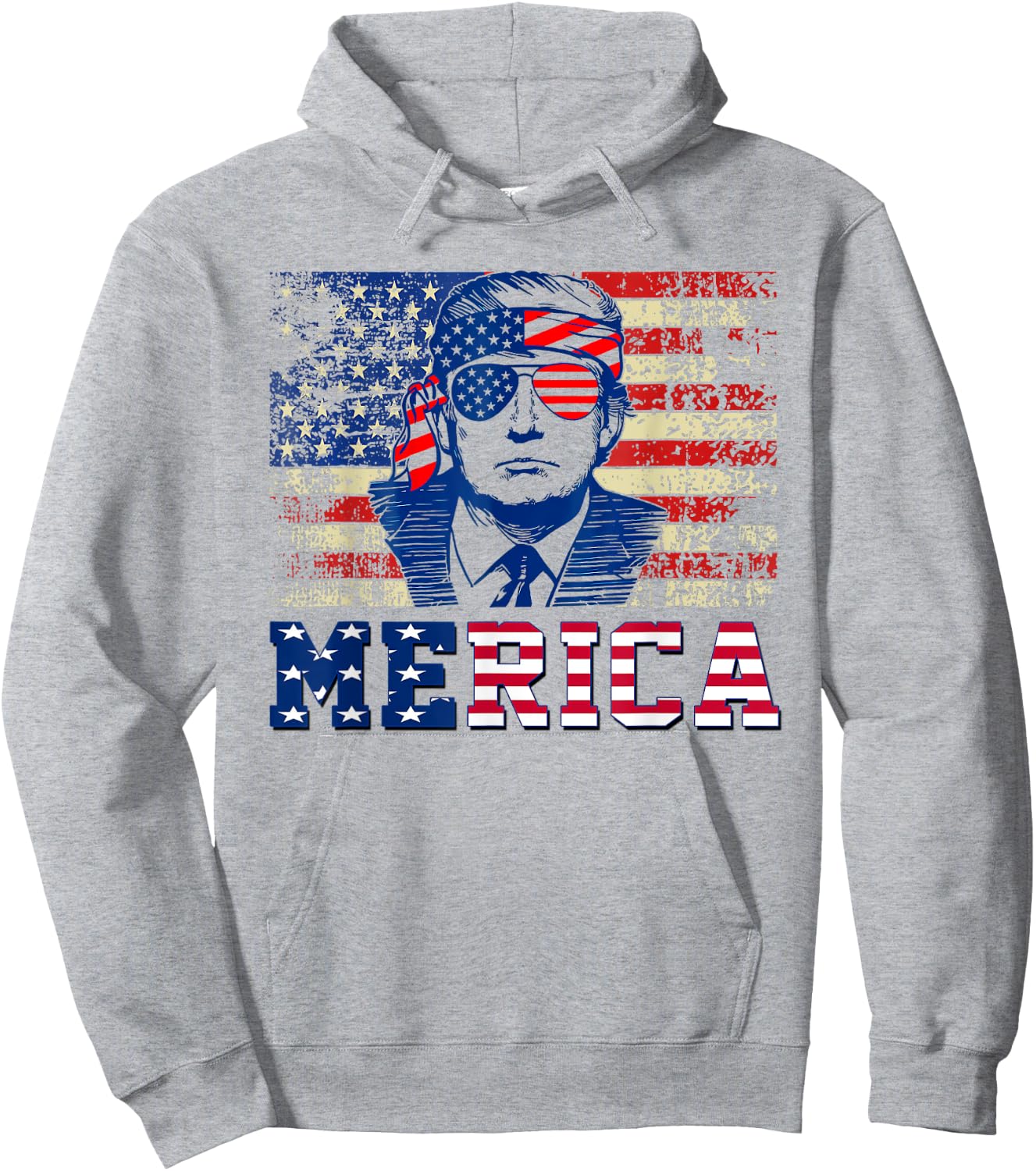 MERICA TRUMP Happy Fourth 4th Of July Trump American Flag Men Hoodie - Hoodie | Ash
