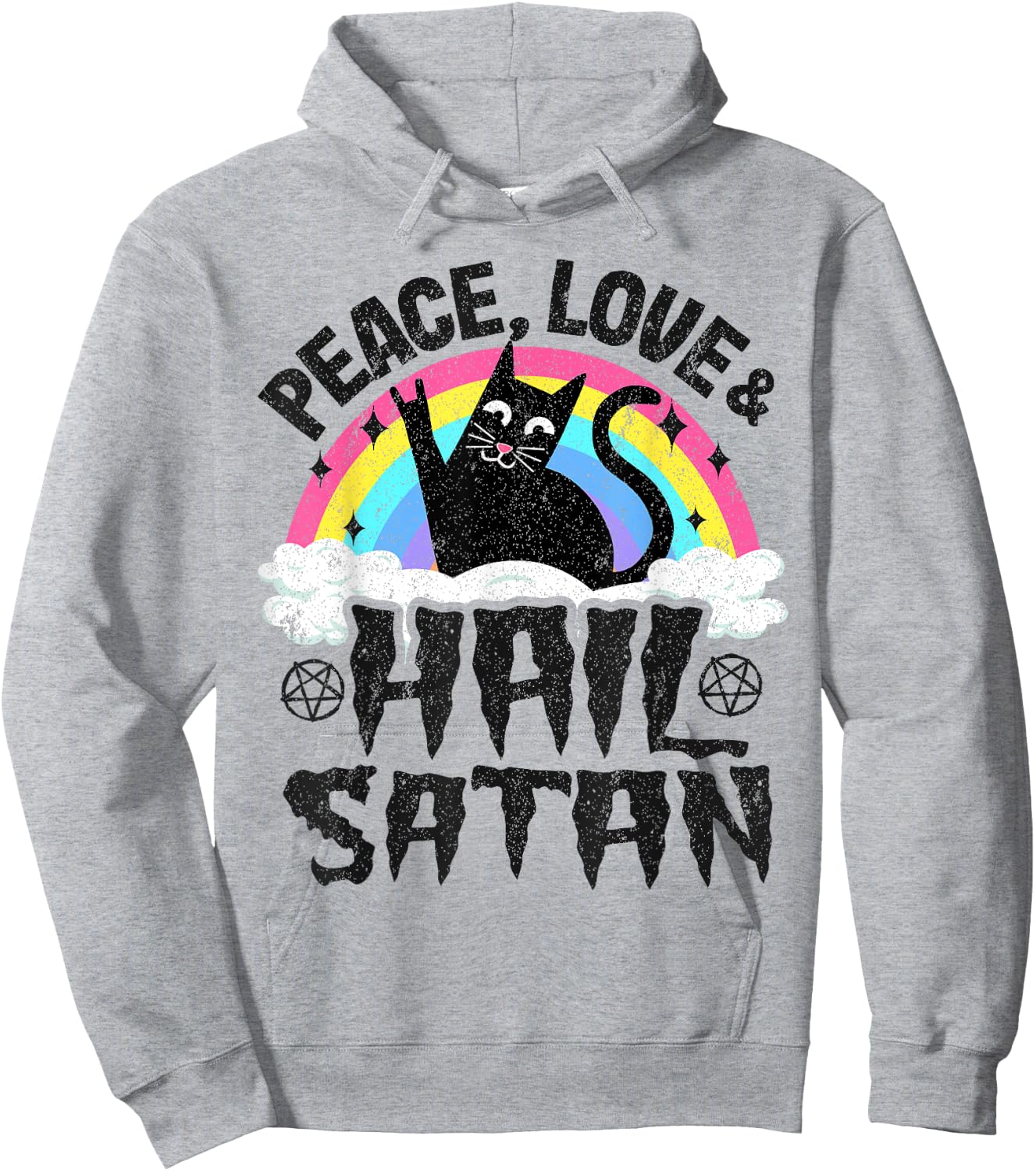 Peace Love & Hail Satan Cat Kids Punk Band Metal Rainbow Hoodie - Hoodie | Ash