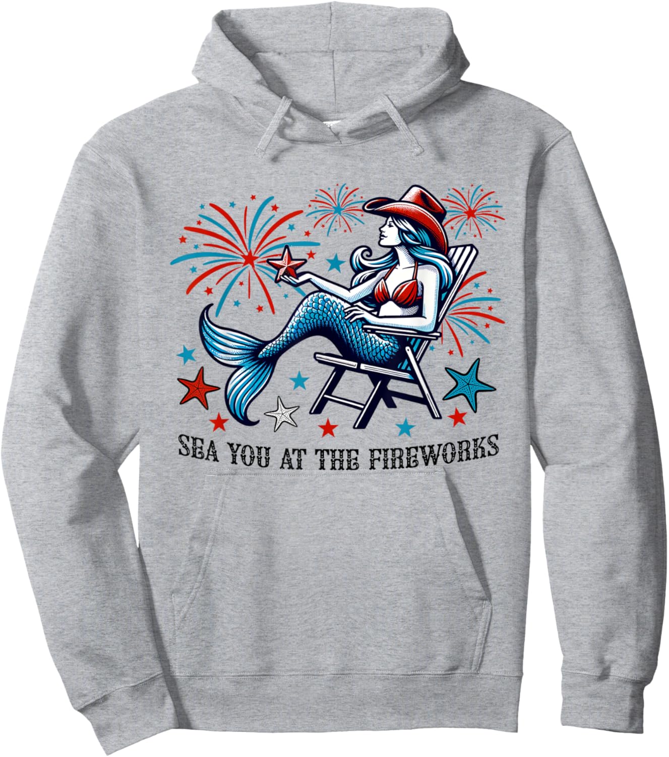 Mermaid Sea You At The Fireworks 4th of July Patriotic Cute Hoodie - Hoodie | Ash