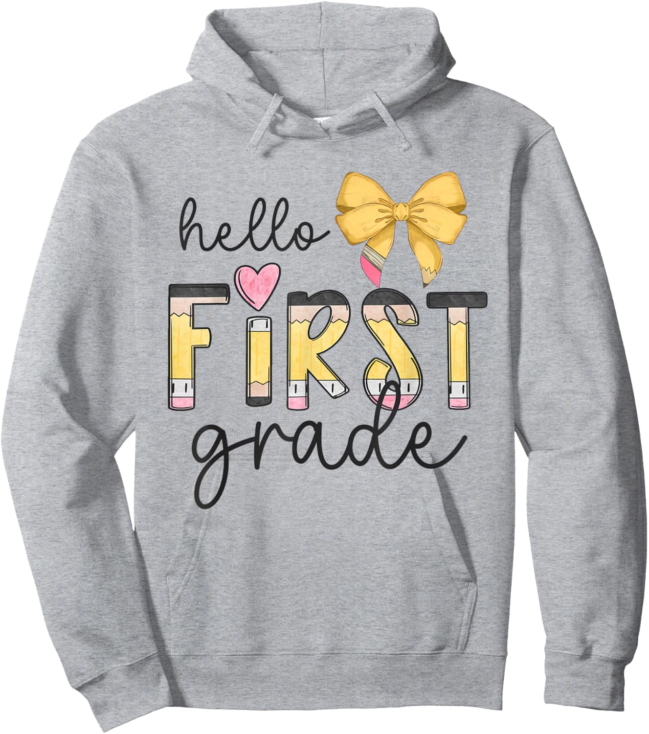 Hello First Grade Teacher Coquette Pencil Bow Back To School Women Girls Kids Hoodie - Hoodie | Ash