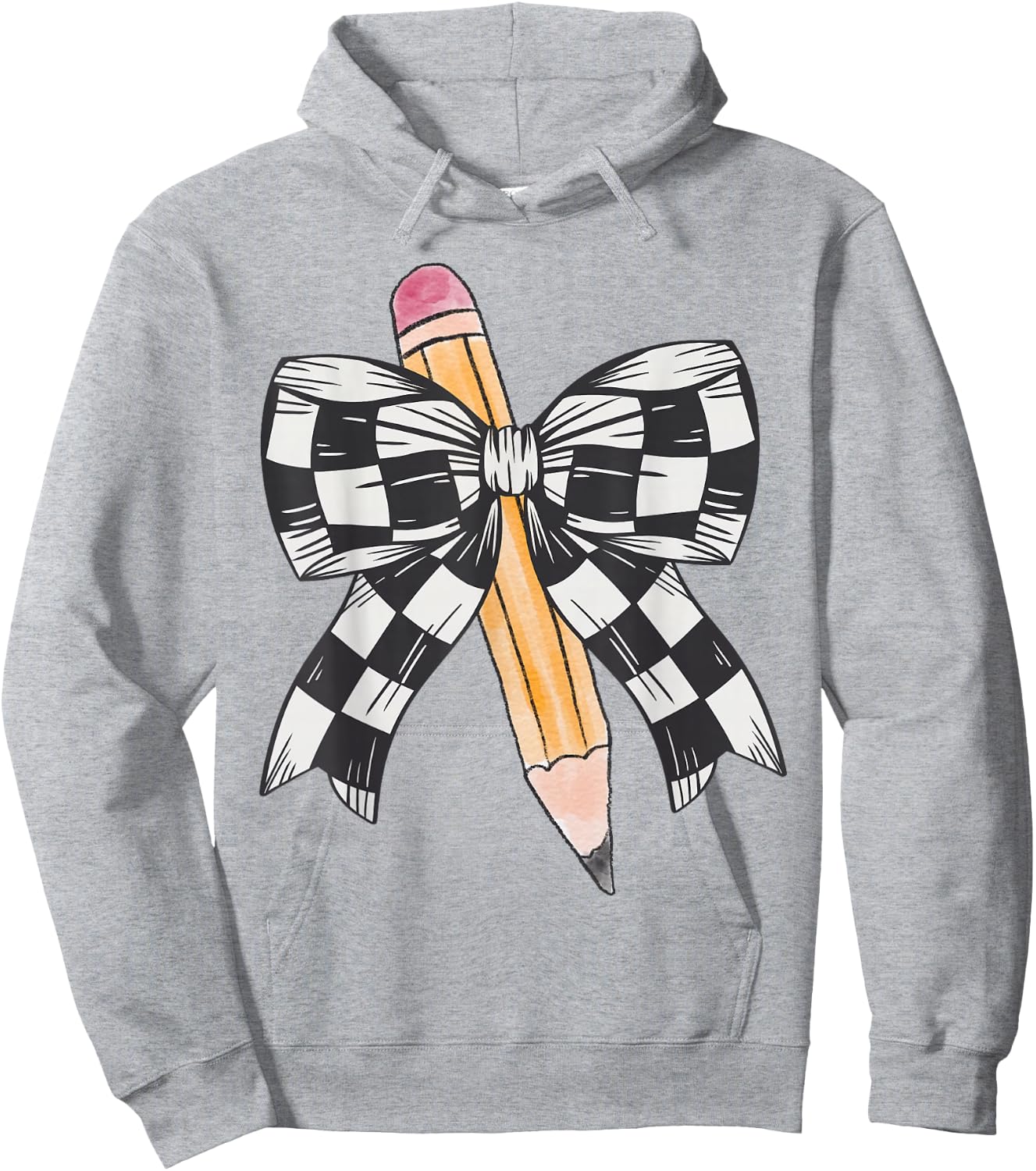 Back To School Day Checkerboard Coquette Bow Pencil Motivate Hoodie - Hoodie | Ash