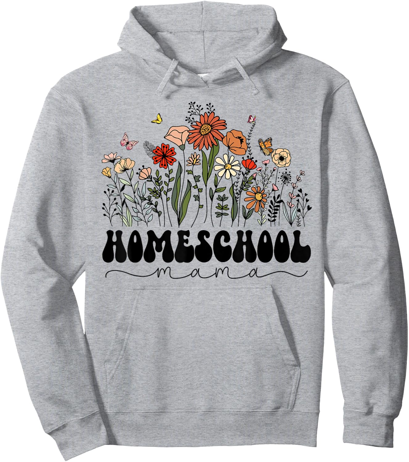 Retro Groovy Homeschool Mama Mom Flowers Teacher Mothers Day Women Girls Kids Hoodie - Hoodie | Ash