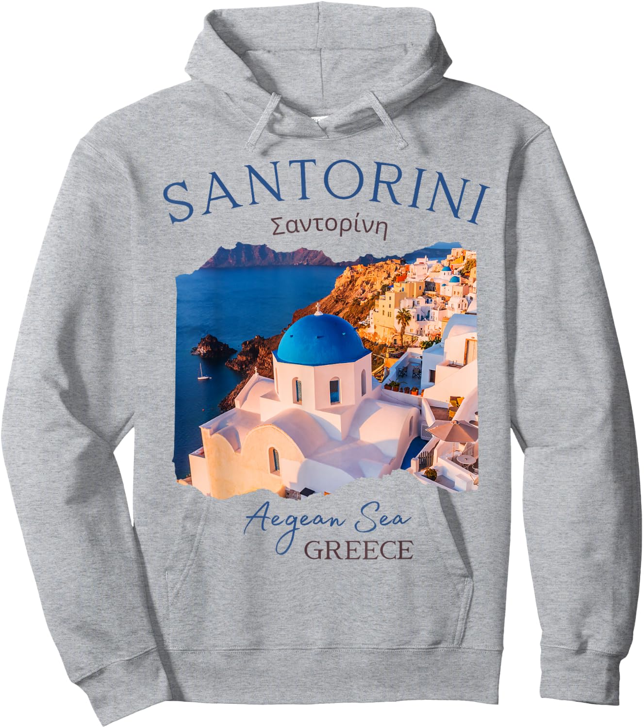 Greek Island Santorini Greece Oia Village Blue Church Hoodie - Hoodie | Ash