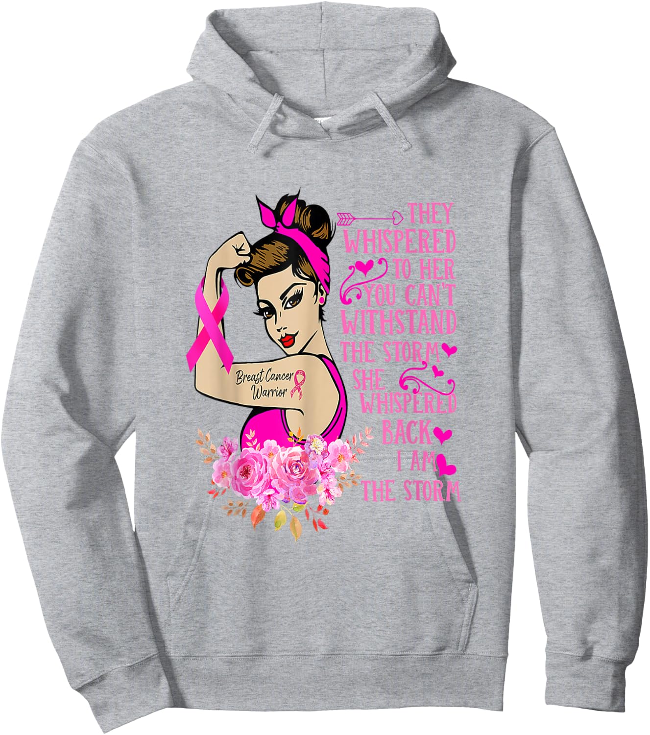 I'm The Storm Strong Women Breast Cancer Warrior Pink Ribbon Hoodie - Hoodie | Ash