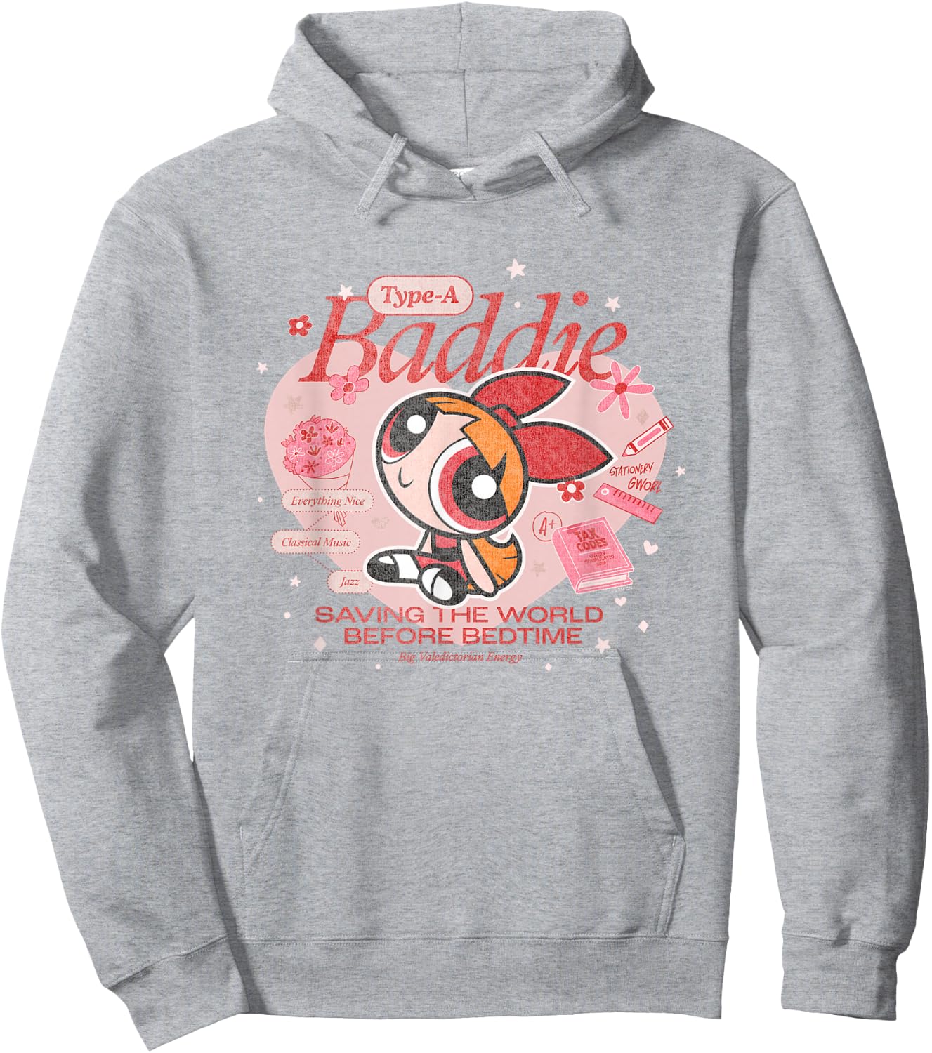 The Powerpuff Girls Blossom Type-A Baddie Distressed Hoodie - Hoodie | Ash
