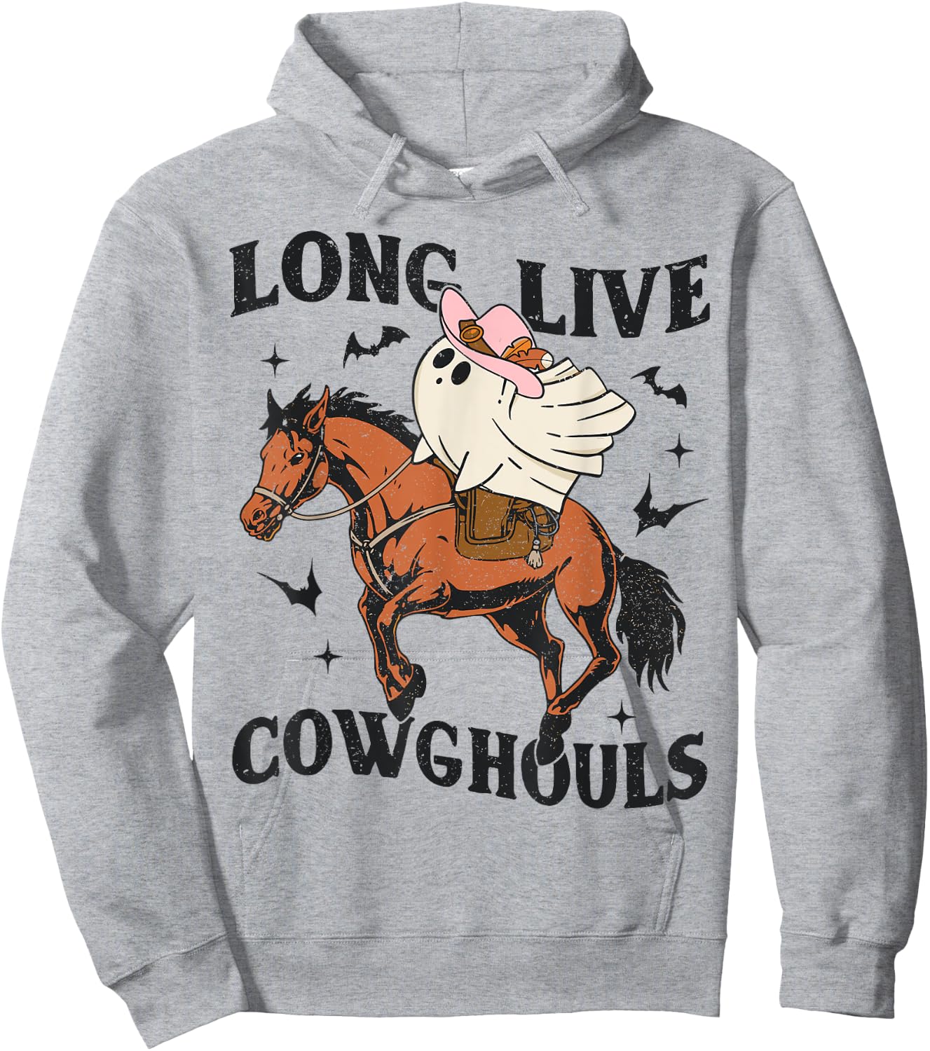 Long Live Cow Ghouls Halloween Cowboy Ghost Riding Horse Hoodie - Hoodie | Ash