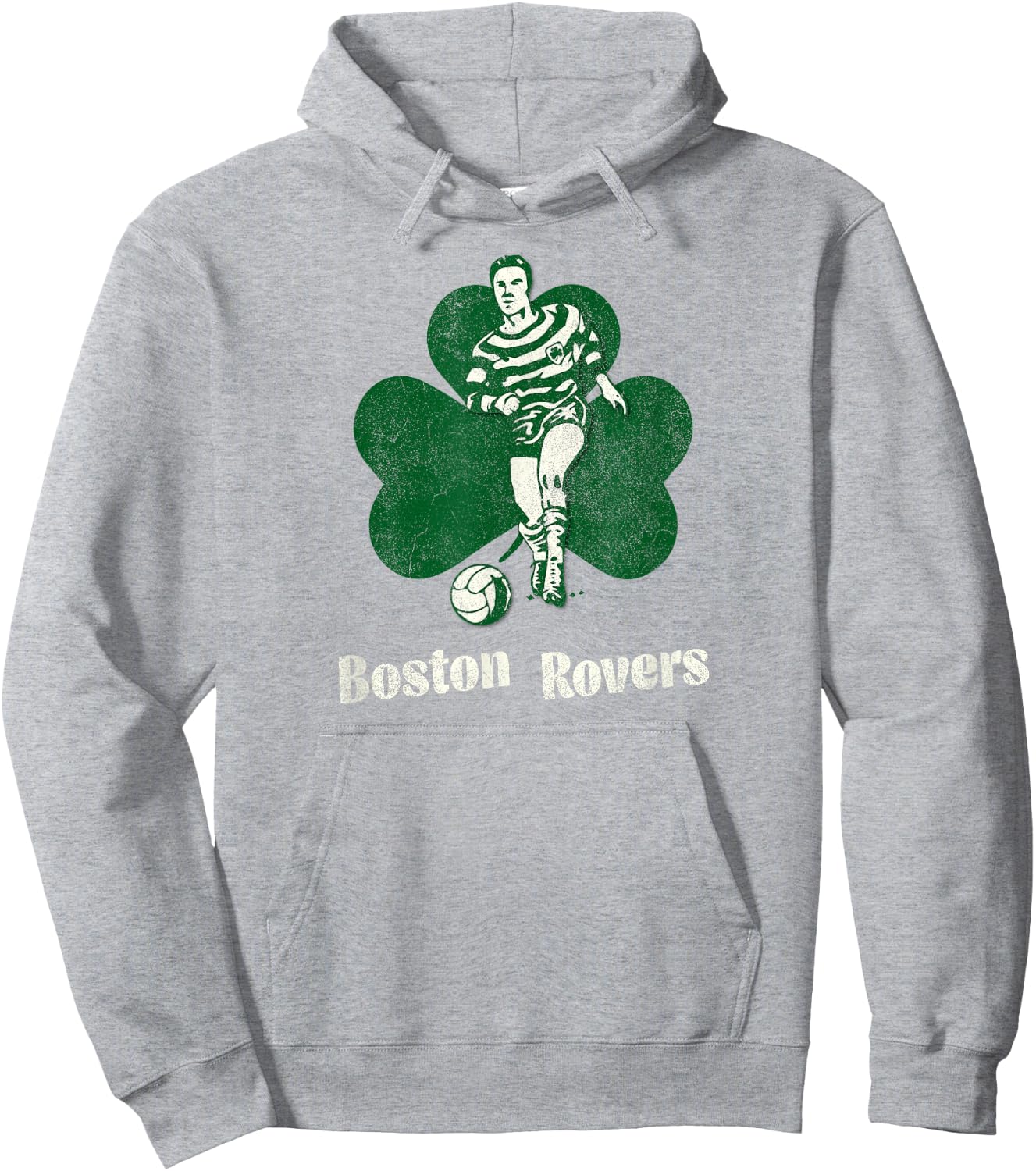 Boston Rovers Vintage Soccer League Shamrock Irish Futbol Hoodie - Hoodie | Ash