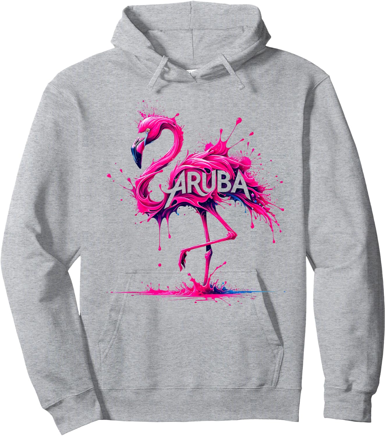 Aruba Paint Splatter Flamingo Hoodie - Hoodie | Ash