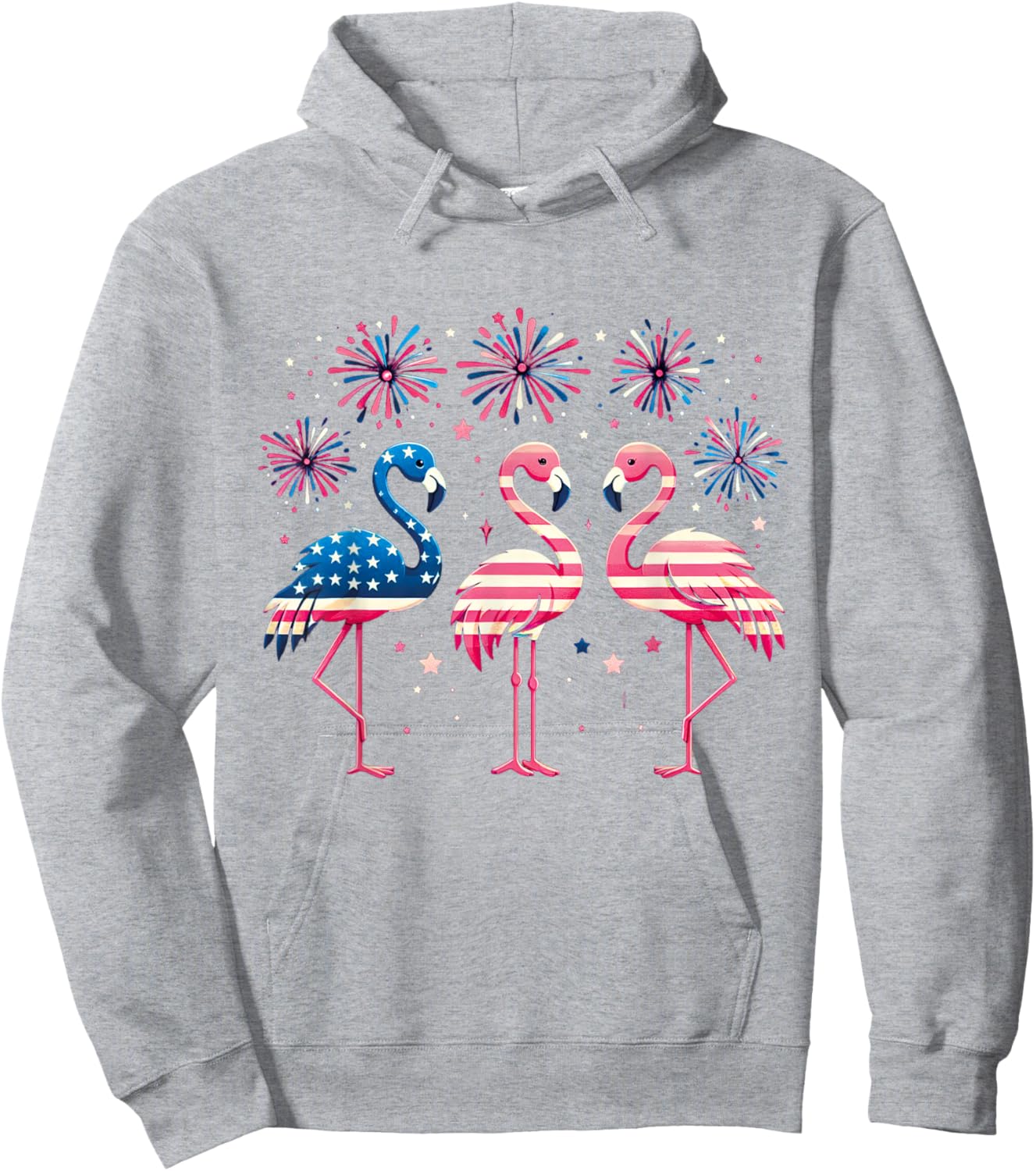 Patriotic Flamingo Firework Red And White Flamingo 4th July Kids Men Hoodie - Hoodie | Ash