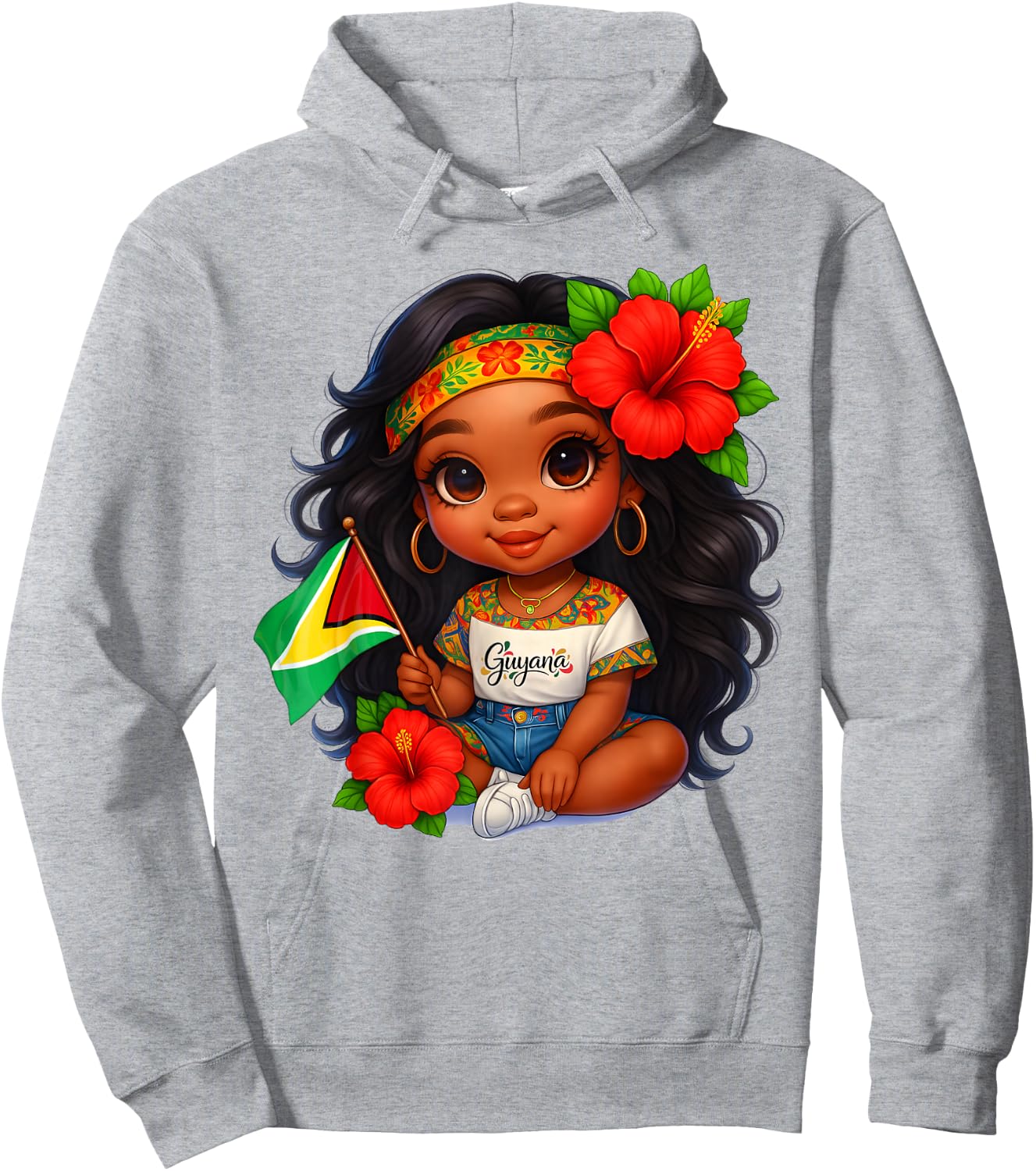 Cute Guyanese Girl Flag Hibiscus Island Heritage Culture Hoodie - Hoodie | Ash