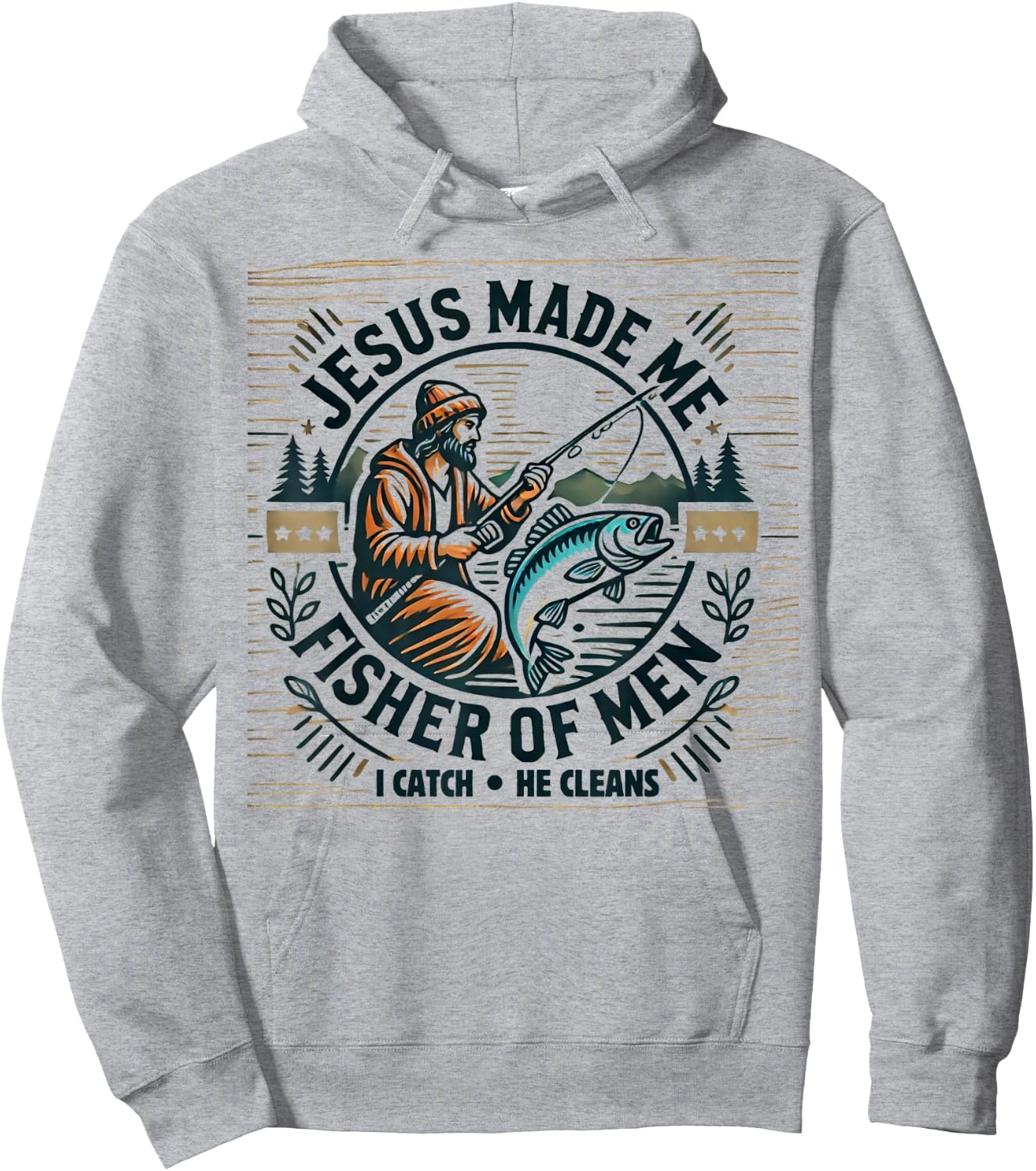 Jesus Made Me A Fisher Of Man Bible Verse Religious Fishing Hoodie - Hoodie | Ash