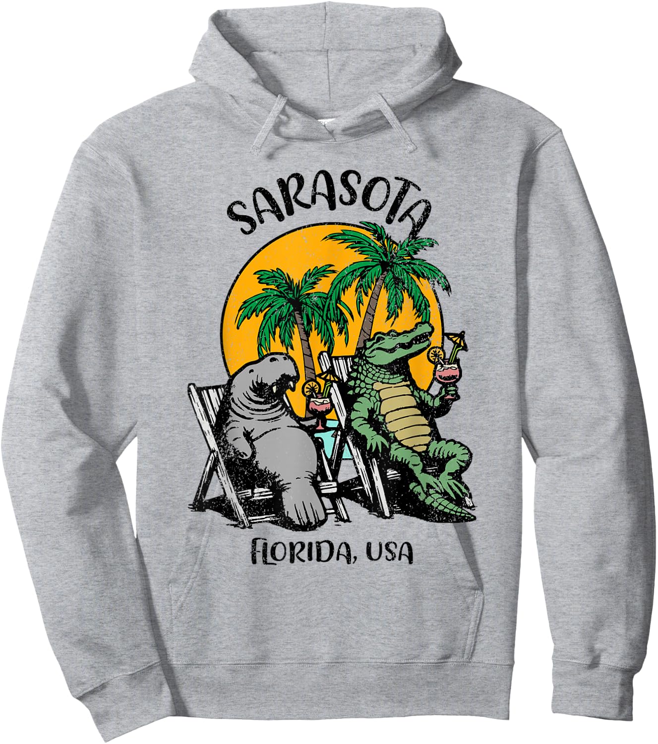 Sarasota Florida USA Funny Manatee Alligator Design Hoodie - Hoodie | Ash