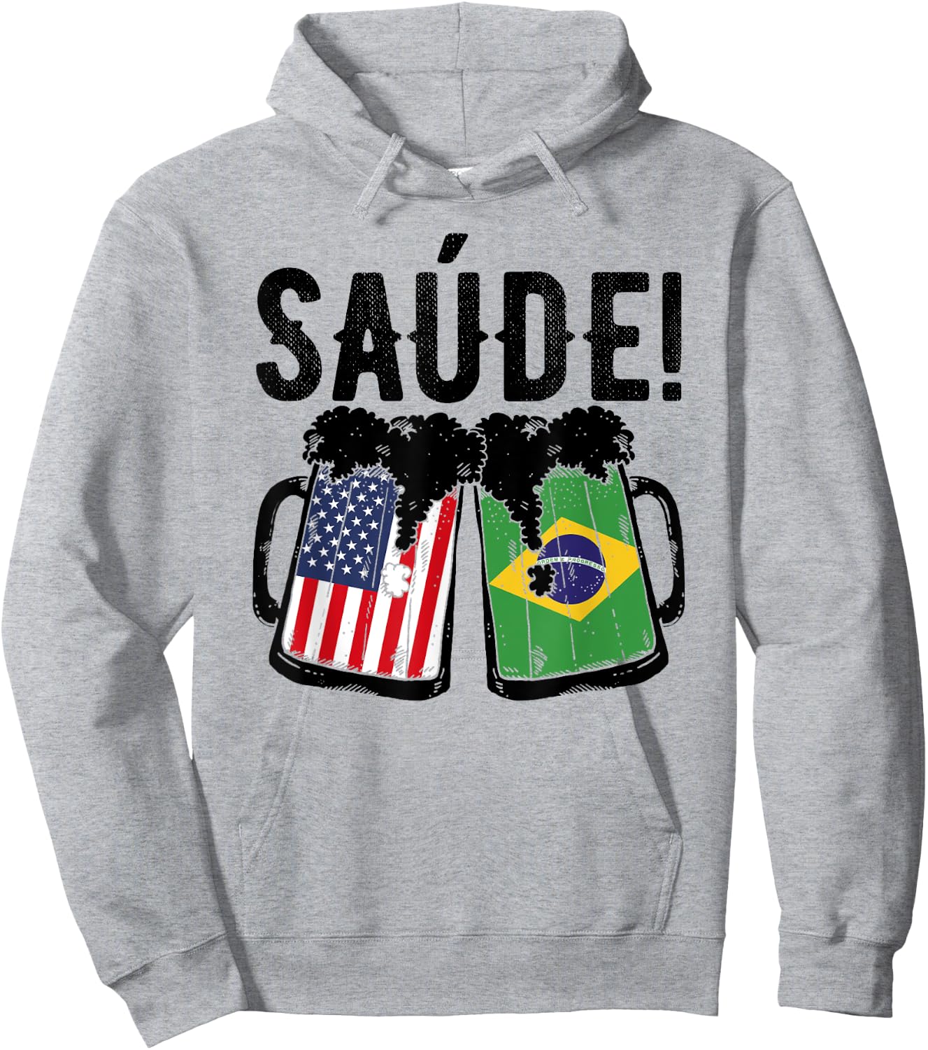 Brazilian American Patriot Brazil Flag US Saude Brazilian Hoodie - Hoodie | Ash