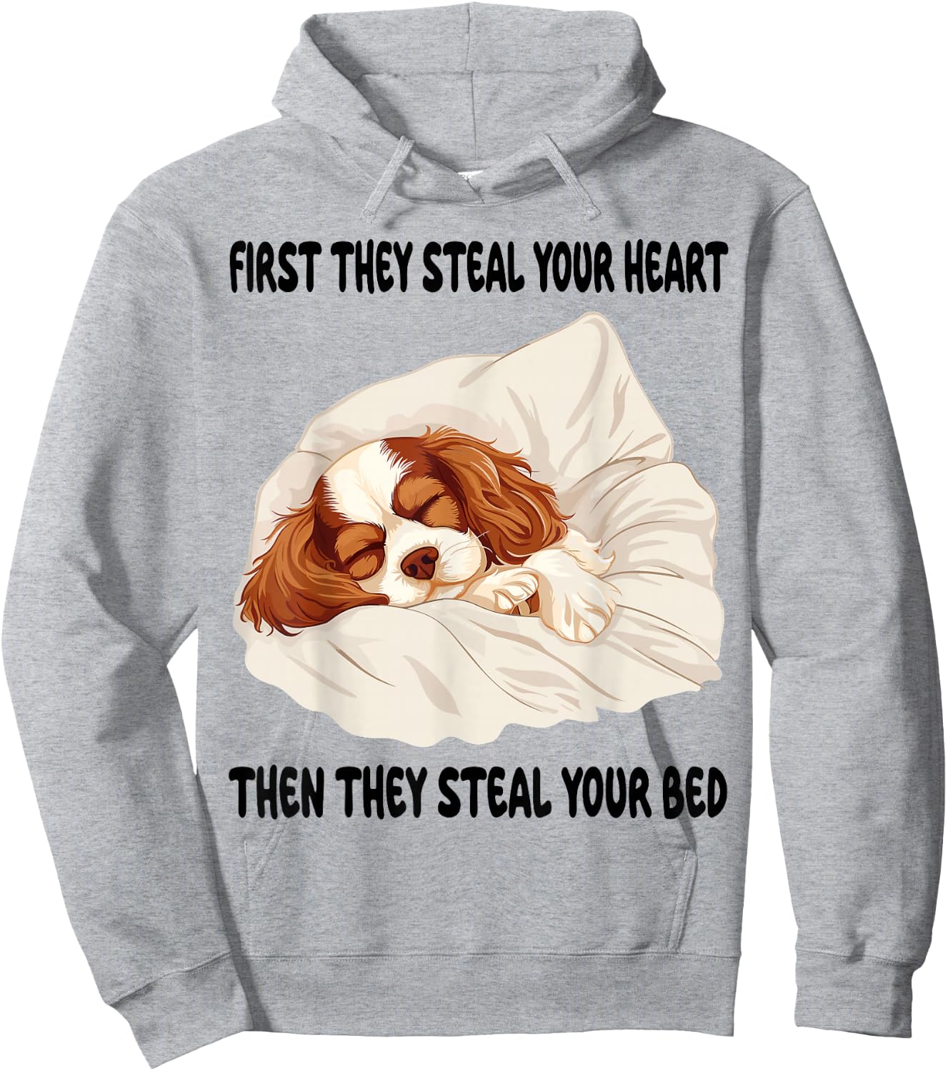 Cavalier King Charles Spaniel Sleeping Pajamas Nightgown Hoodie - Hoodie | Ash