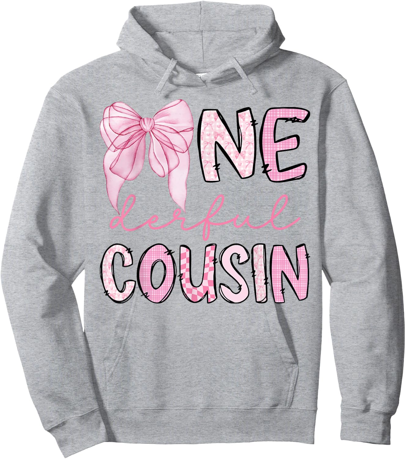 Miss Onederful Cousin Coquette First Birthday Pink Bow Hoodie - Hoodie | Ash