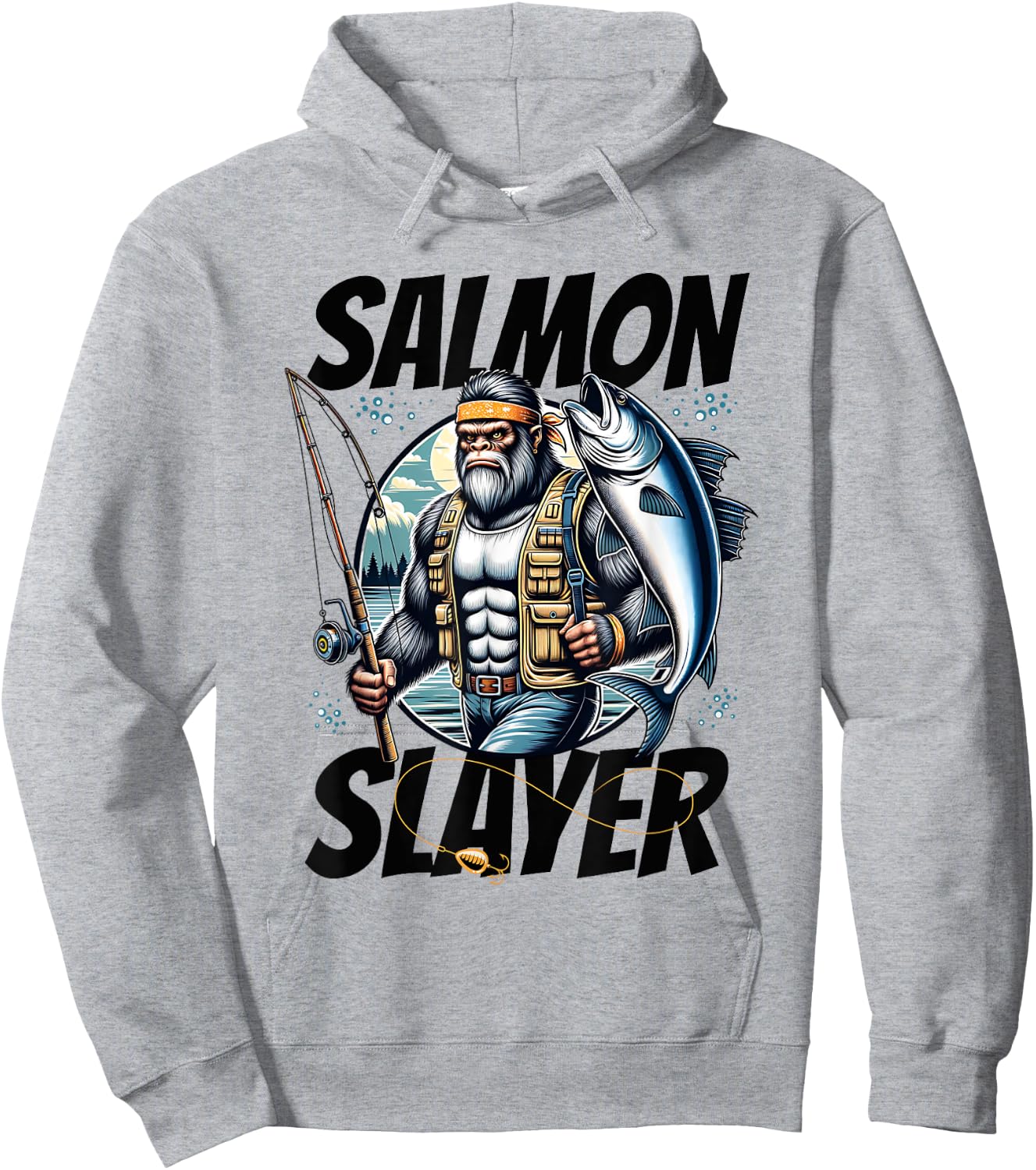 Salmon Slayer Funny Bigfoot Fishing Salmon Fish Hoodie - Hoodie | Ash