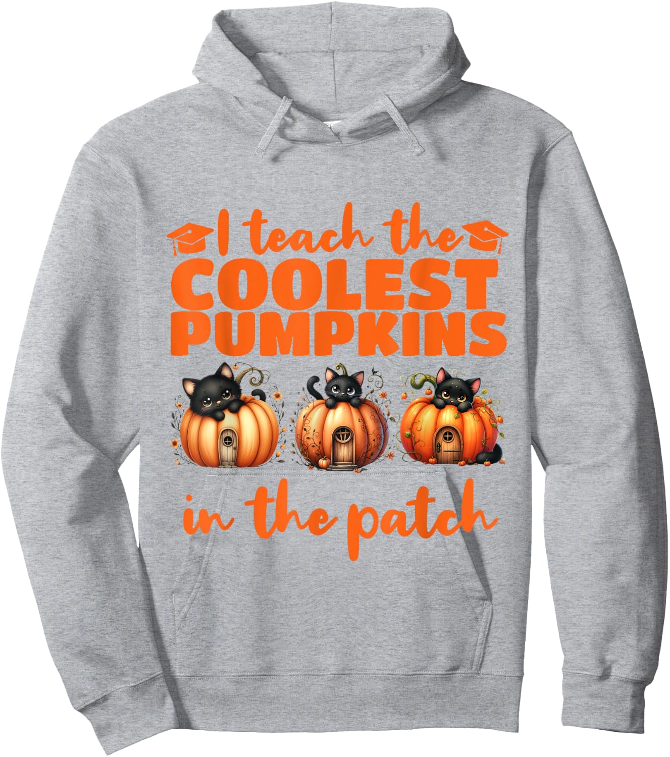 I Teach The Cutest Pumpkins Halloween Teacher Cat Lover Hoodie - Hoodie | Ash