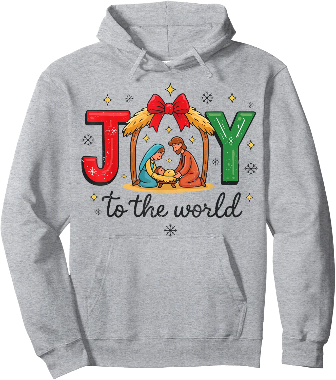 Women Joy to The World God Christmas Family Pajama Christian Hoodie - Hoodie | Ash