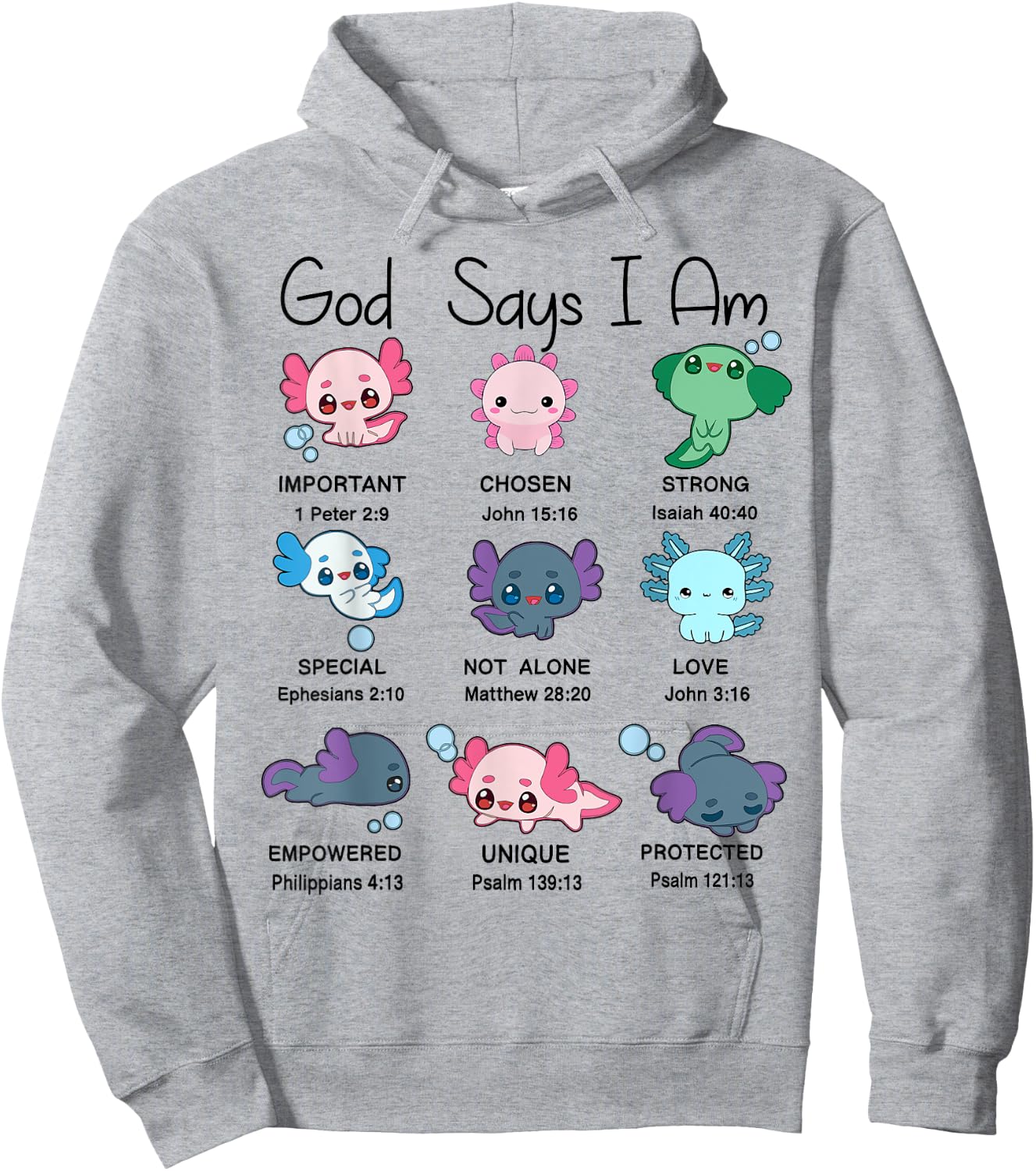 Toddler God Say I Am Axolotl Cute Christian-Shirt Kids Girl Hoodie - Hoodie | Ash